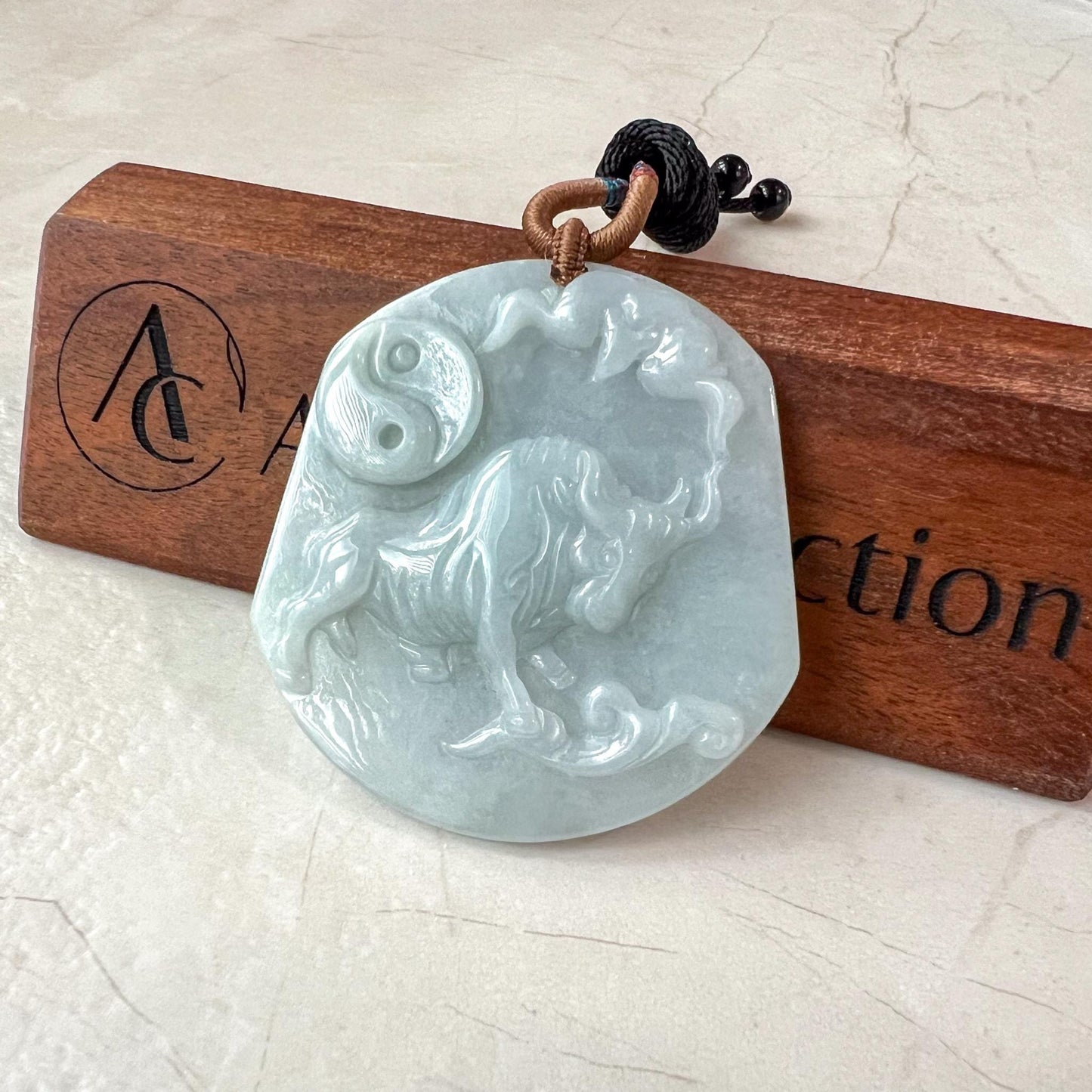 Ox Jadeite Jade Bull Cow Chinese Zodiac Carved Pendant Necklace, YJ-0421-0393083