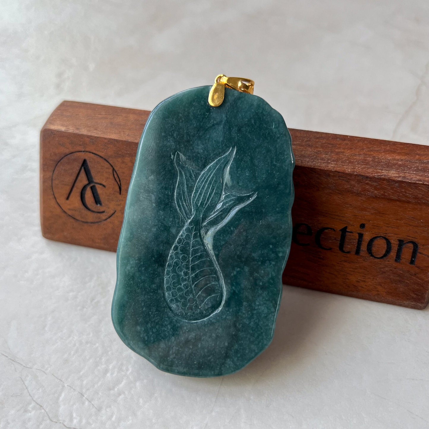 Dragon's Prosperity Jade Pendant, Style 1, Large Green Jadeite Jade Dragon Hand Carved Pendant with 18K Gold, WEN-0424-1720802906