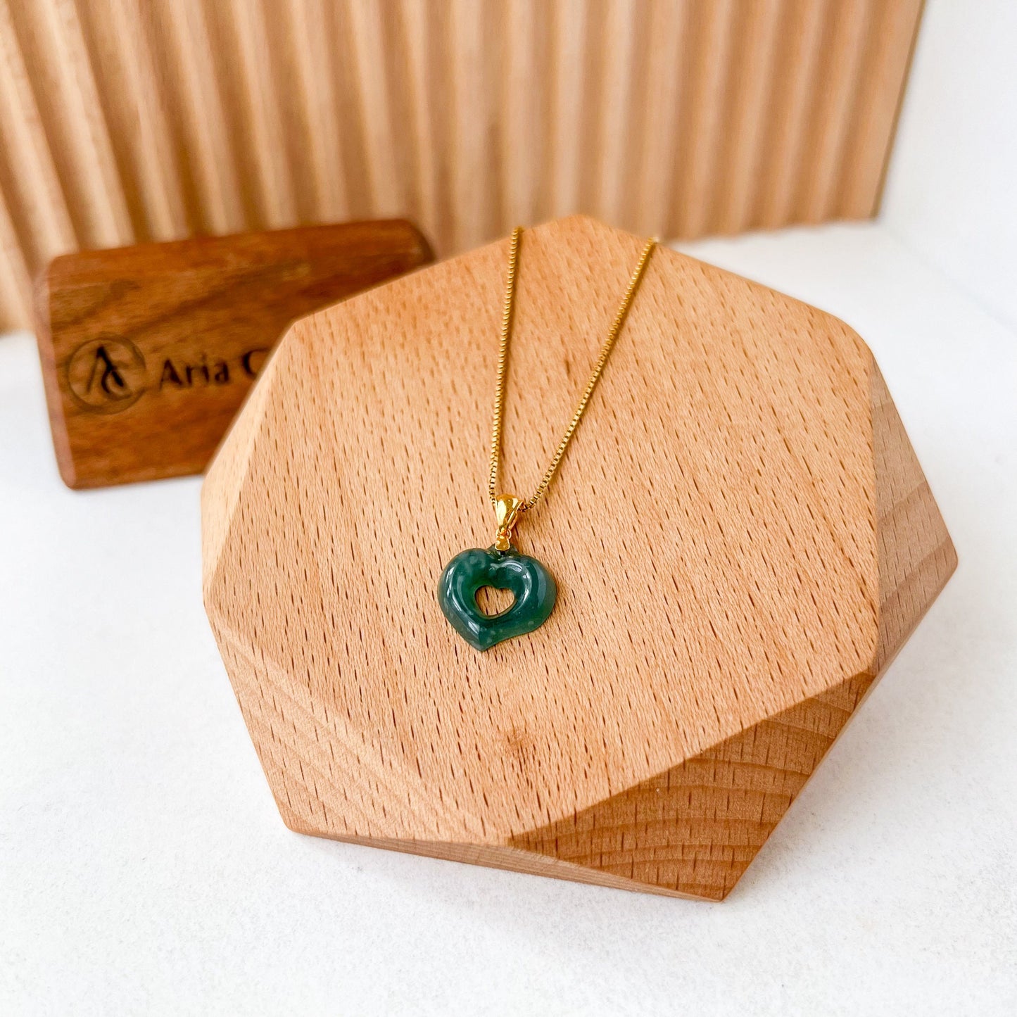 Radiant Heart Pendant, 18K Gold Jade Heart Charm, ALV-0424-1721099777