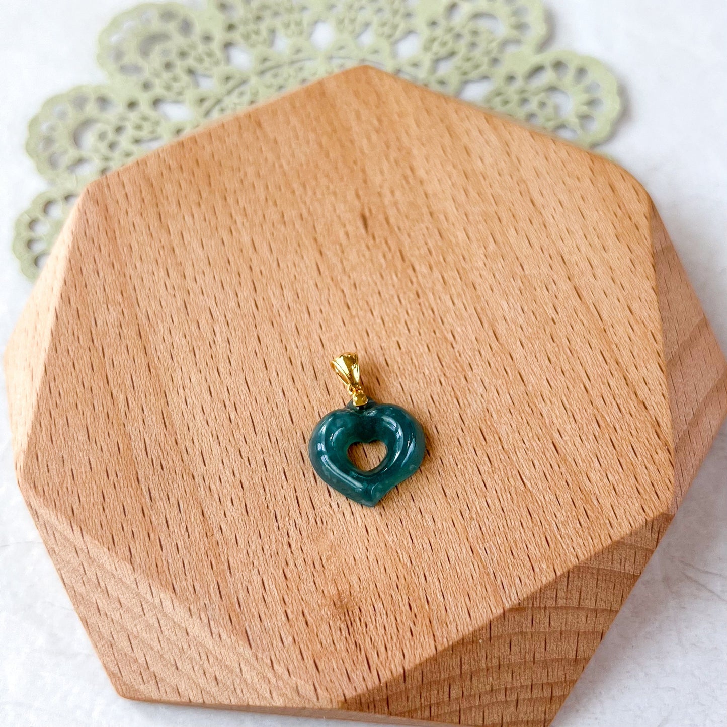 Radiant Heart Pendant, 18K Gold Jade Heart Charm, ALV-0424-1721099777