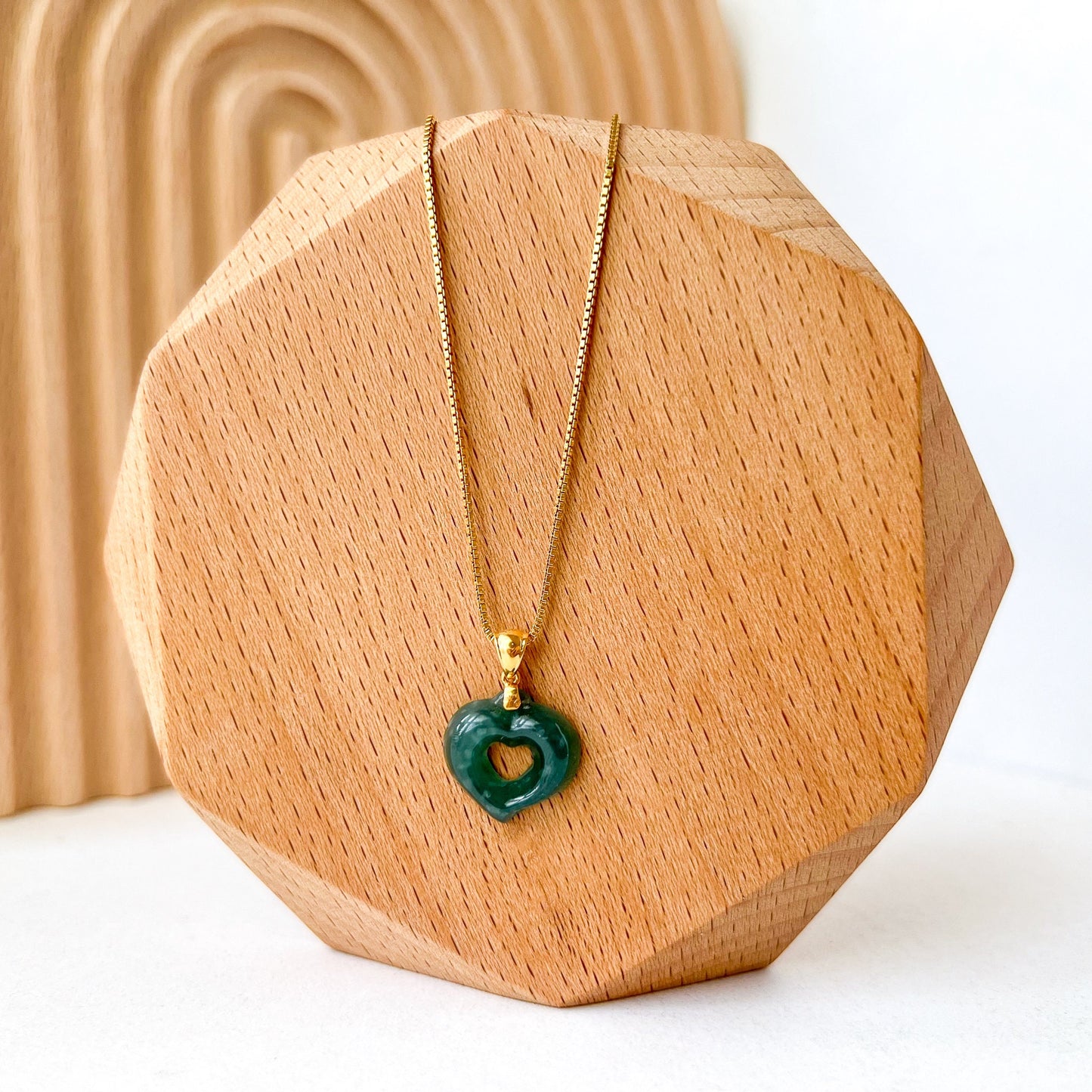 Radiant Heart Pendant, 18K Gold Jade Heart Charm, ALV-0424-1721099777