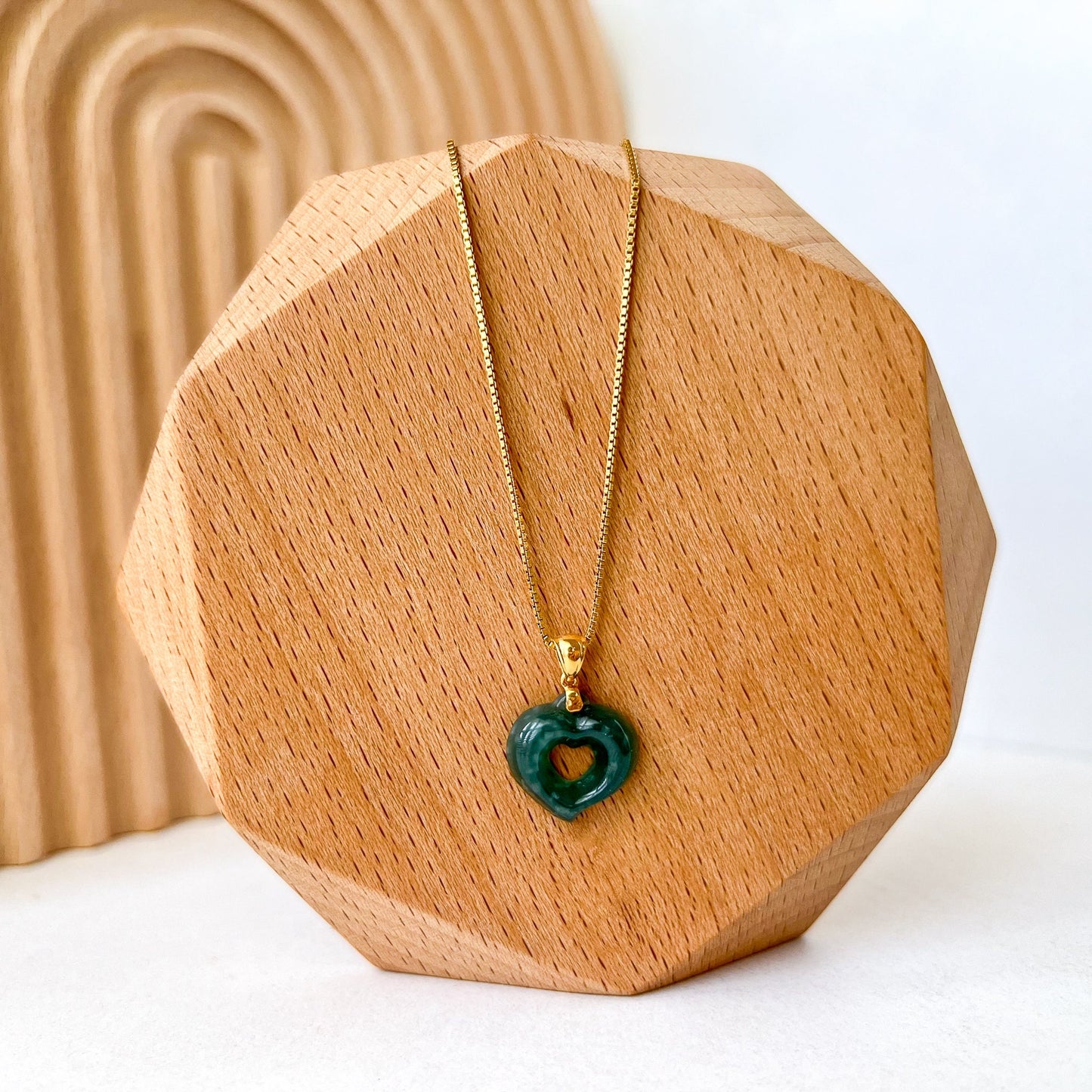 Radiant Heart Pendant, 18K Gold Jade Heart Charm, ALV-0424-1721099777