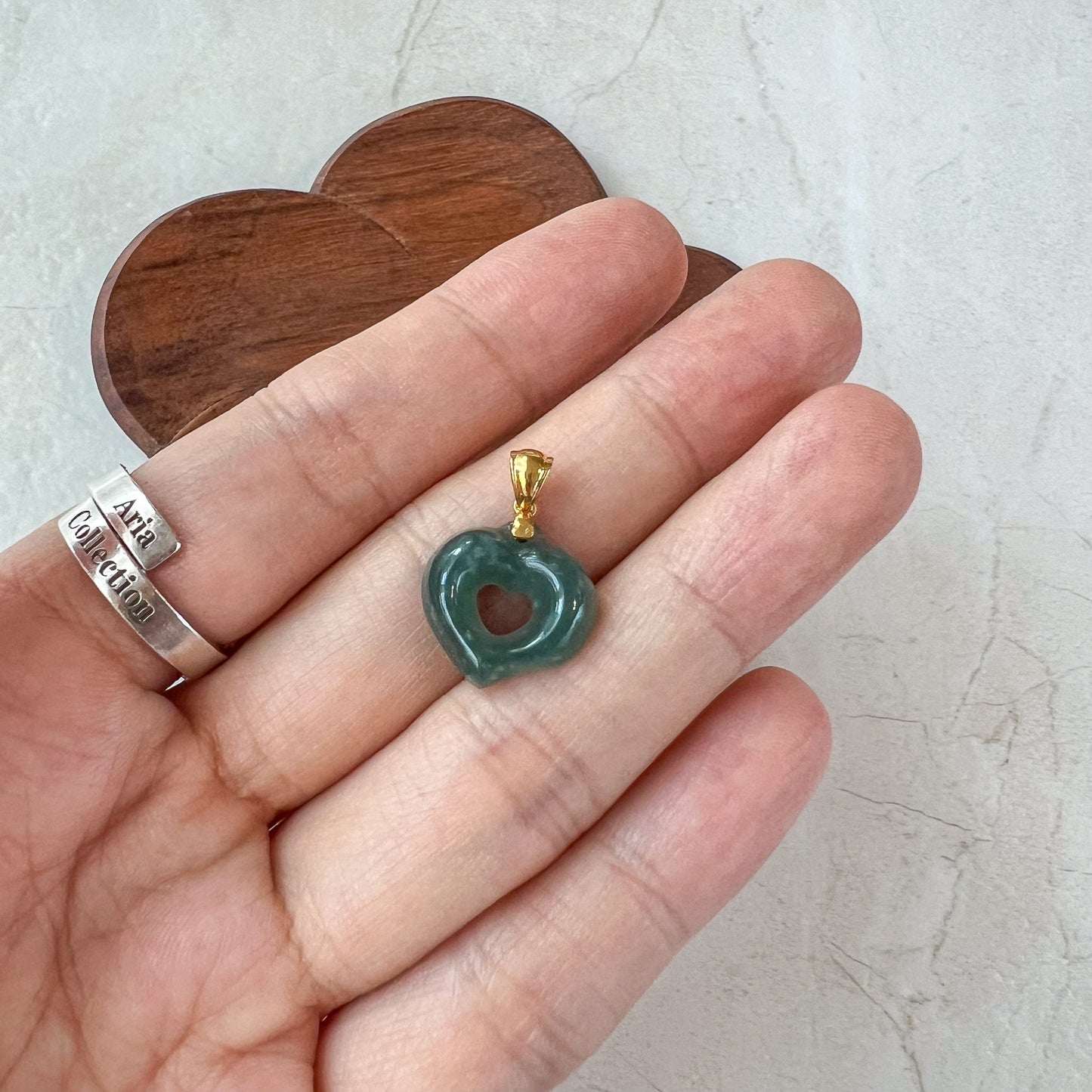 Radiant Heart Pendant, 18K Gold Jade Heart Charm, ALV-0424-1721099777