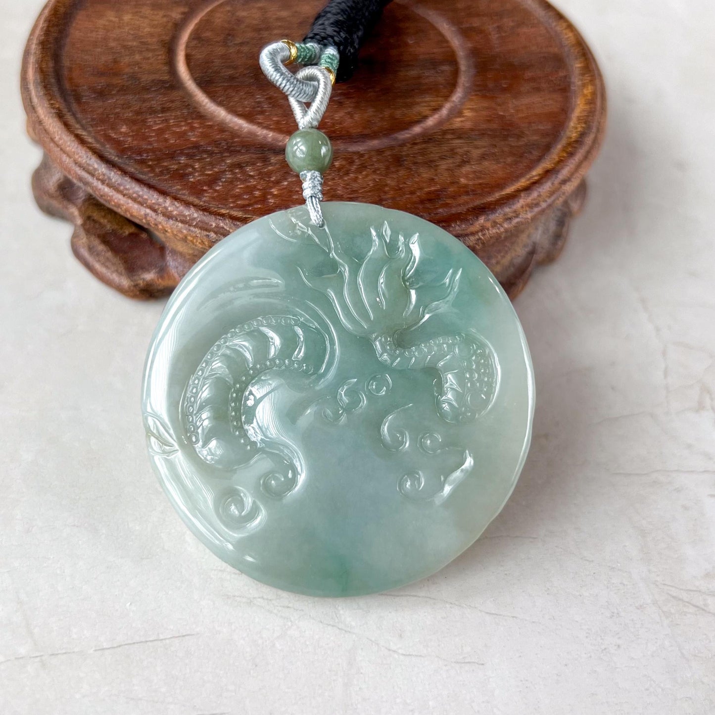 Light Green Jadeite Jade Dragon Chinese Zodiac Hand Carved Pendant Necklace, YGR-0823-1722031851