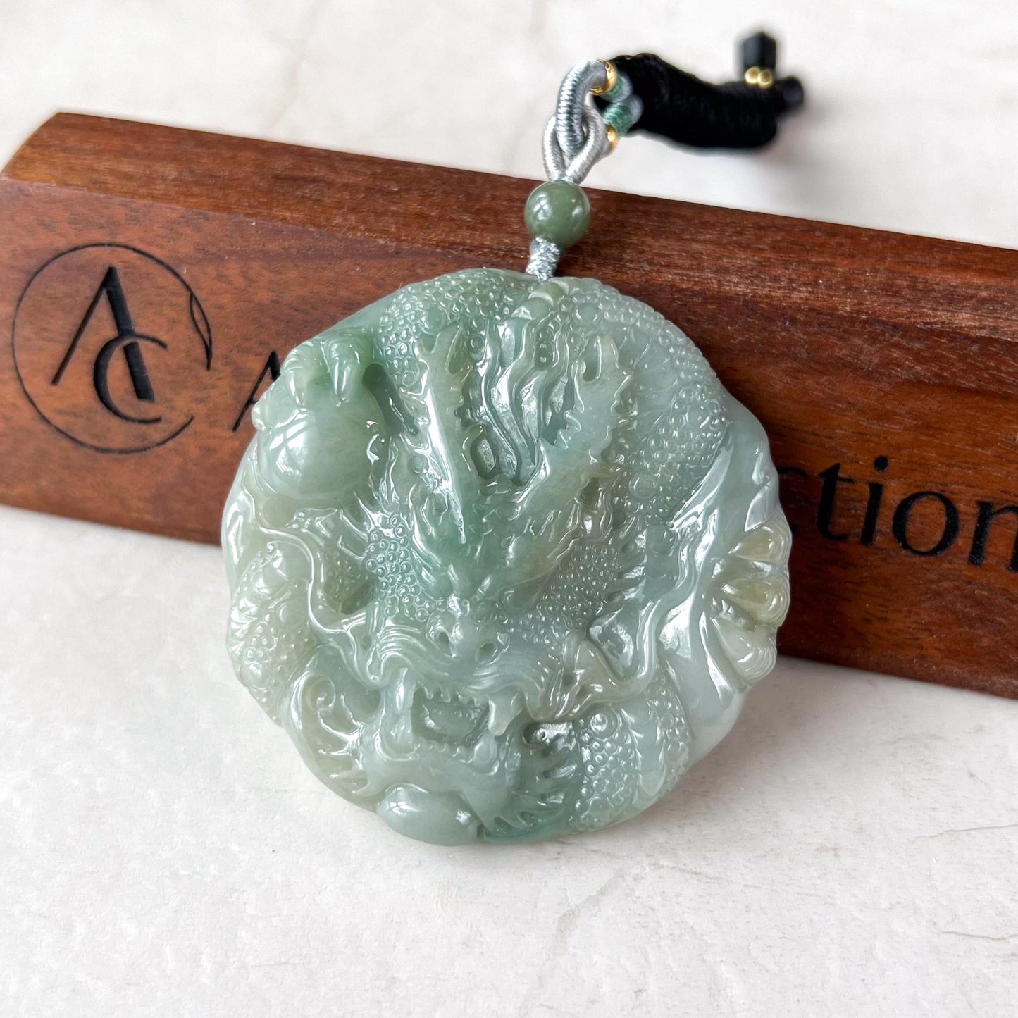 Light Green Jadeite Jade Dragon Chinese Zodiac Hand Carved Pendant Necklace, YGR-0823-1722031851