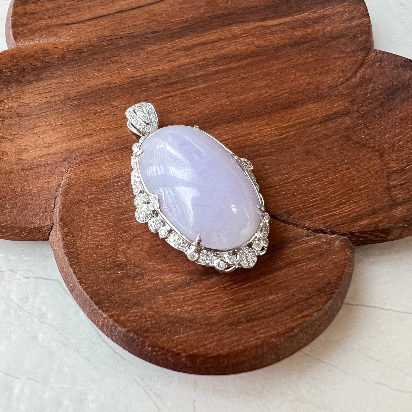 Lavender Serenity Jade Pendant, Purple Jadeite Jade with 18K White Gold and Diamonds Pendant, SHWQ-0424-1722127267