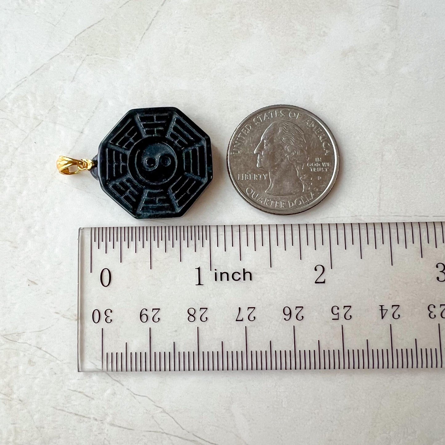 Small Black Jadeite Jade Yin Yang Pendant, 18K Gold Bail Pendant, Ba Gua Pendant, 八卦, EDW-0424-1722269831