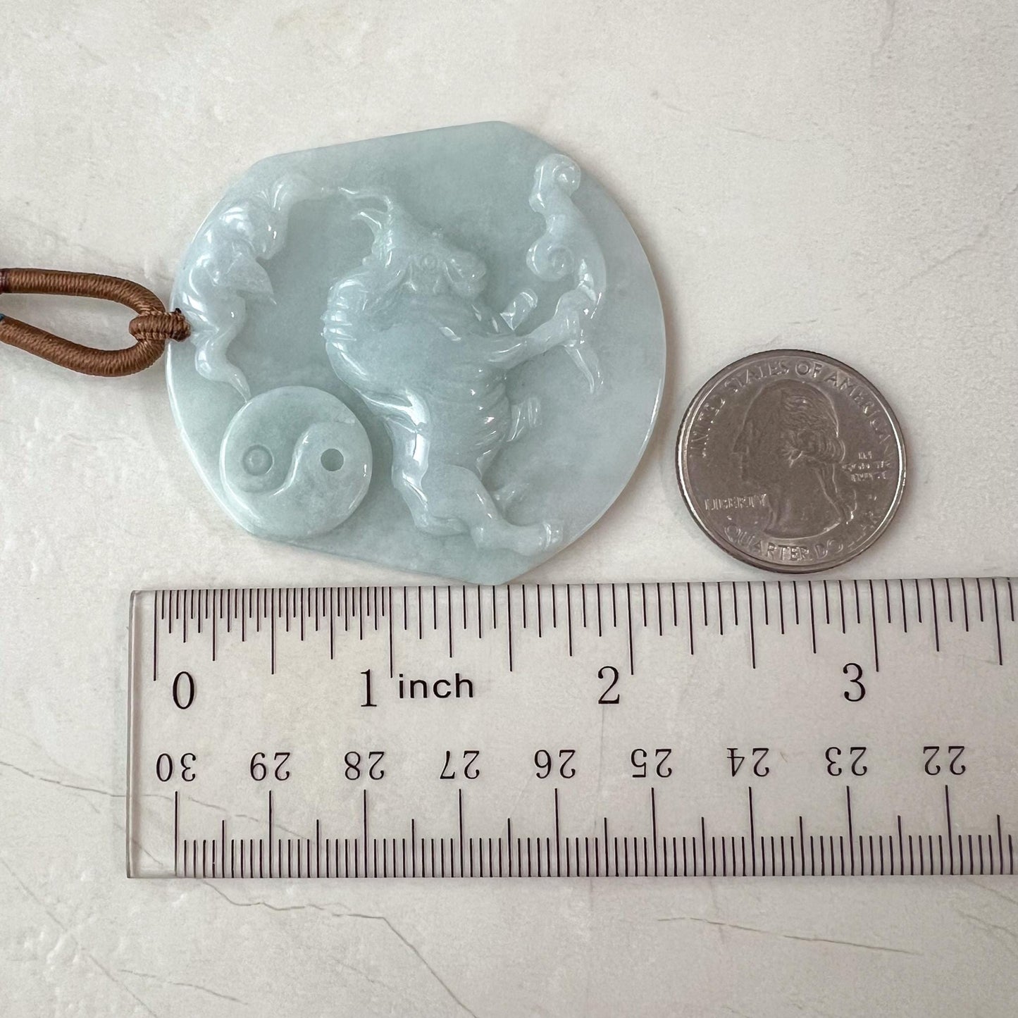 Ox Jadeite Jade Bull Cow Chinese Zodiac Carved Pendant Necklace, YJ-0421-0393083