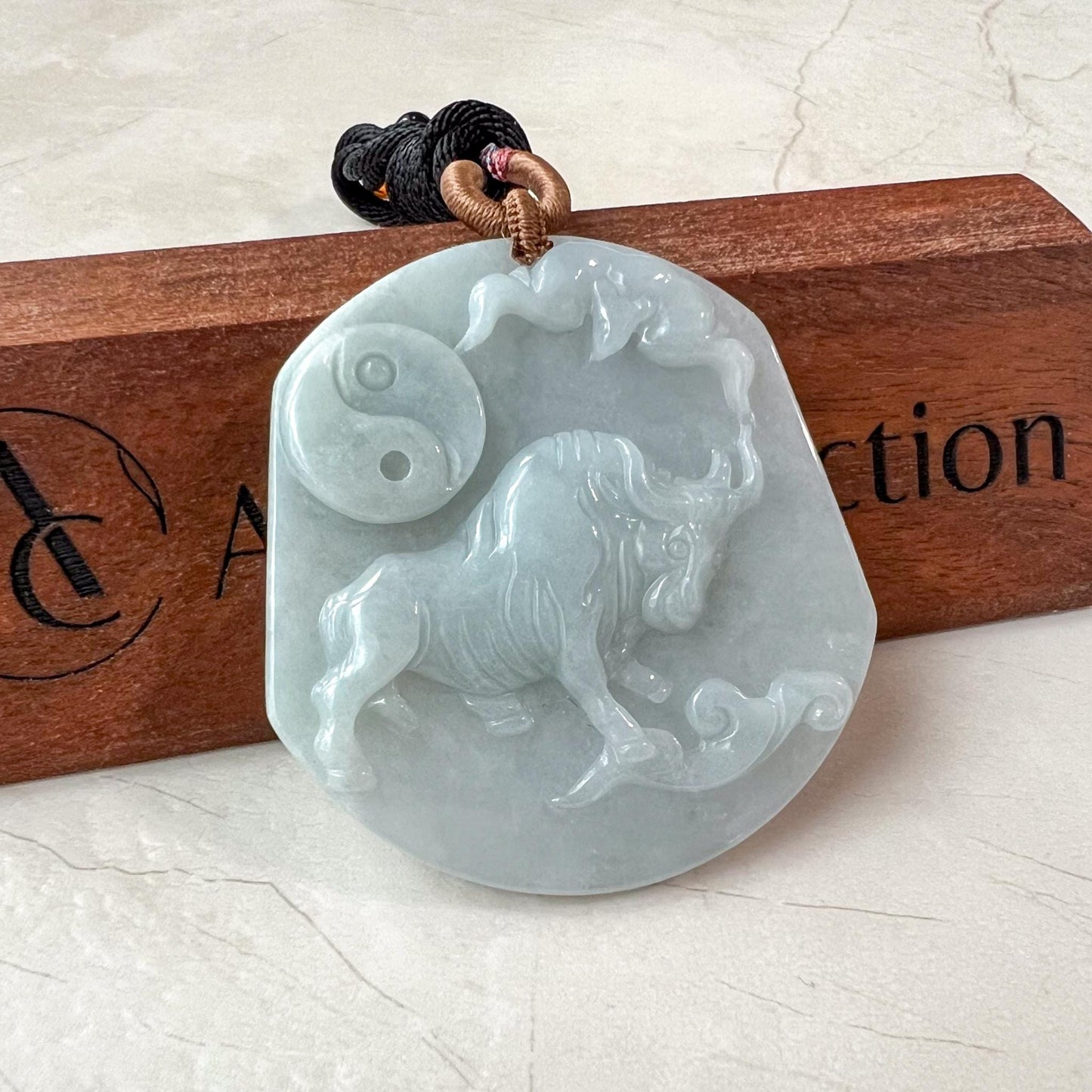 Ox Jadeite Jade Bull Cow Chinese Zodiac Carved Pendant Necklace, YJ-0421-0393083