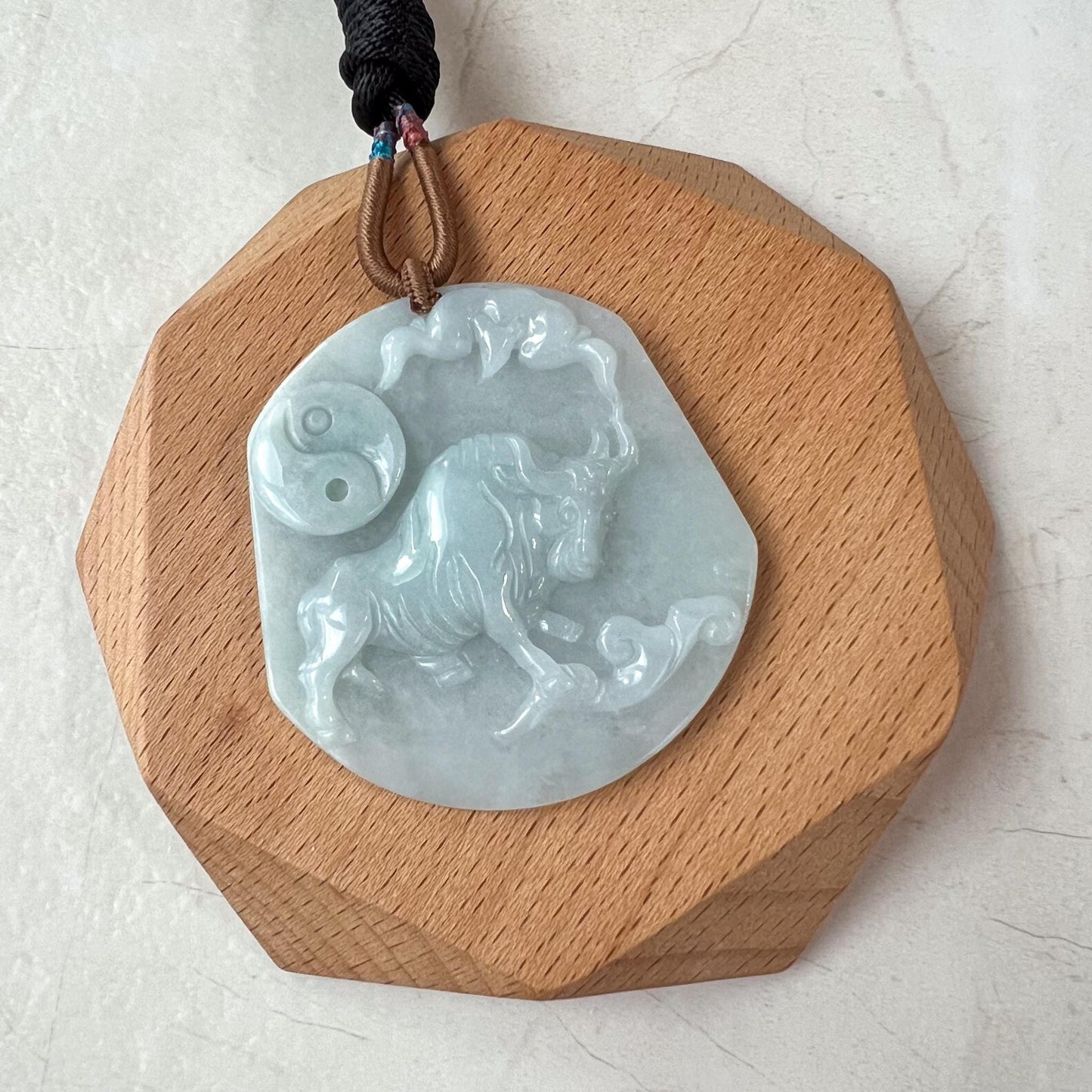 Ox Jadeite Jade Bull Cow Chinese Zodiac Carved Pendant Necklace, YJ-0421-0393083