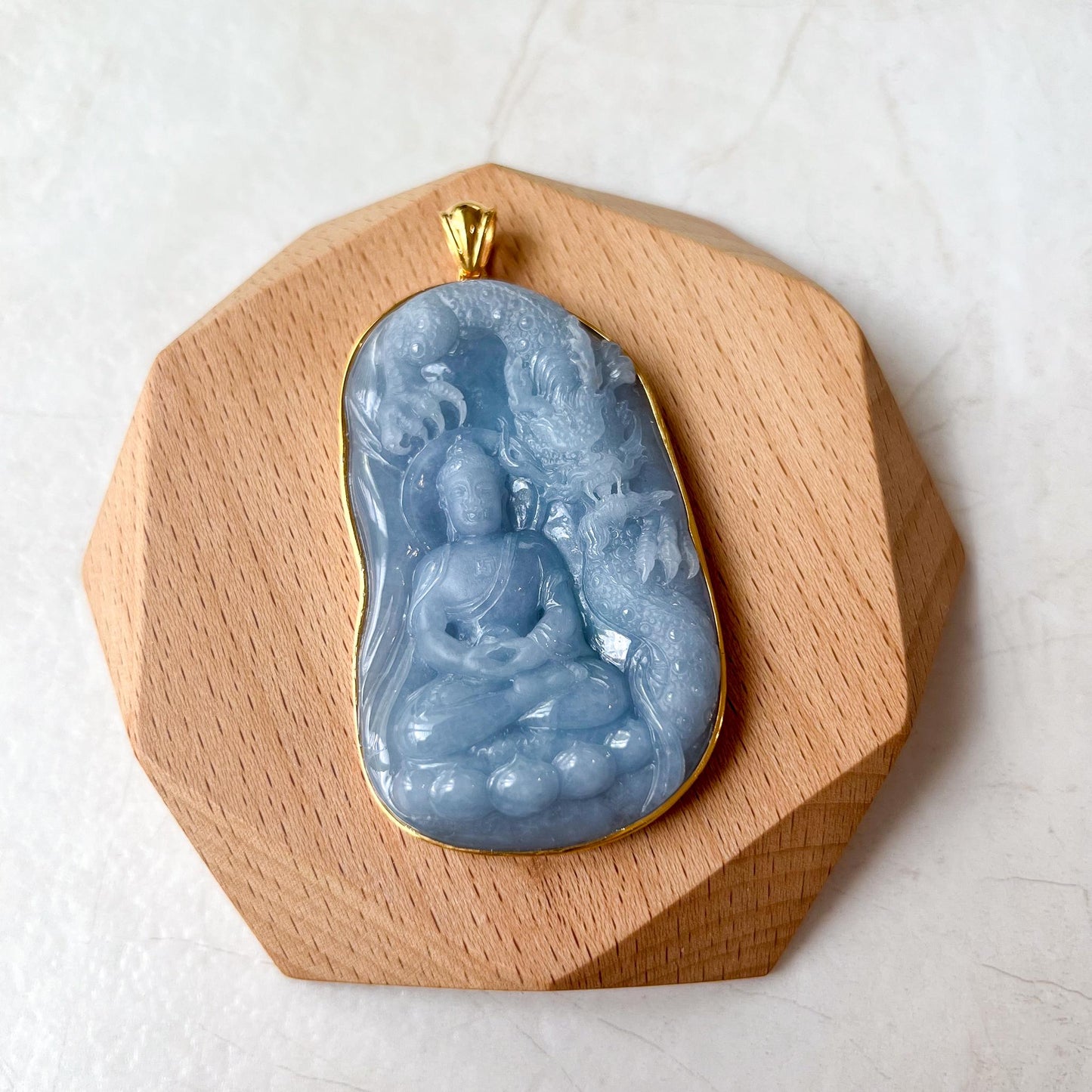 Enlightened Essence Purple Blue Vairocana Buddha Jadeite Jade Pendant, 18K Solid Gold, Da Ri Ru Lai, Đại Nhật Như Lai, 大日如来, YS-0223-1724706733