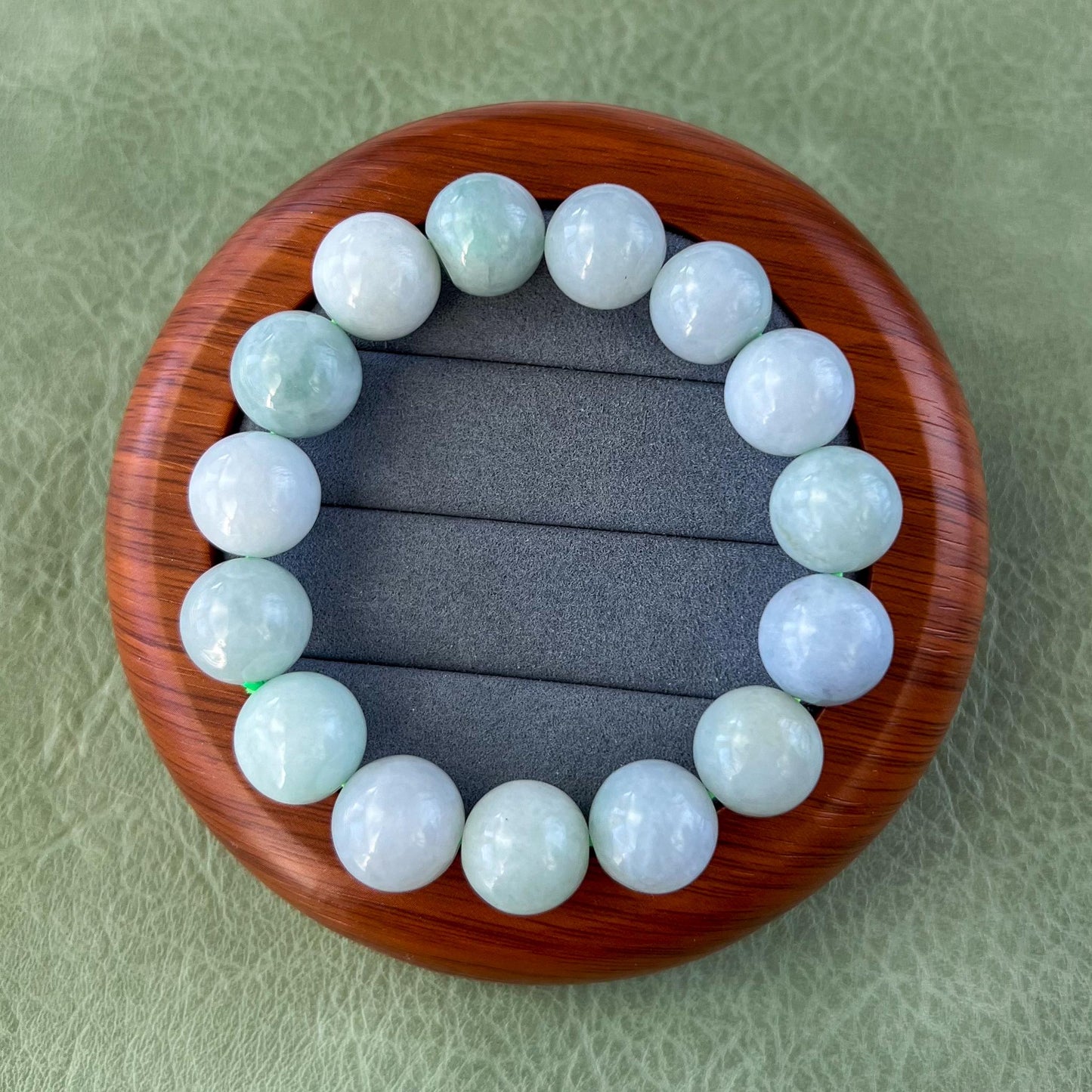 13.5 mm Natural Jadeite Jade Round Beaded Bracelet, GEM-0424-1727745265