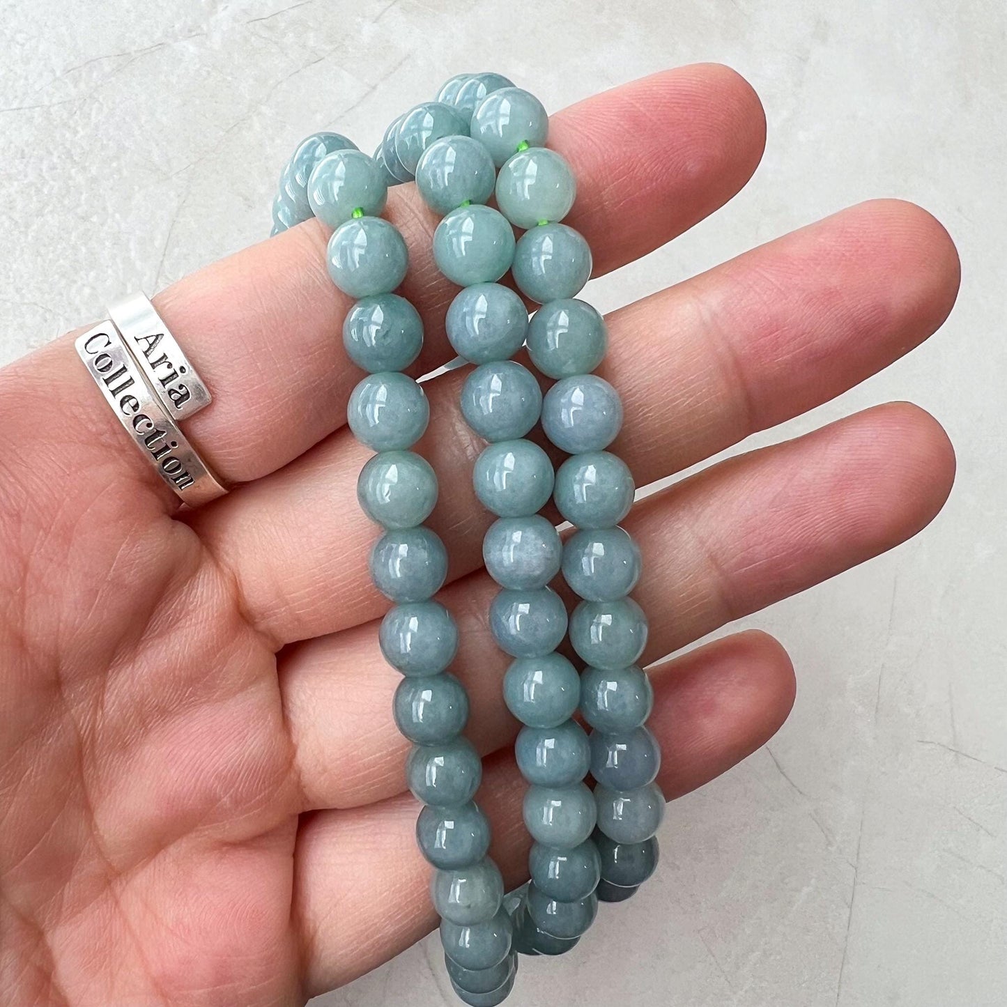 6.7 mm 108 Light Green Blue Jadeite Jade Mala Prayer Beads Bracelet Necklace, SCA-0424-1727838828