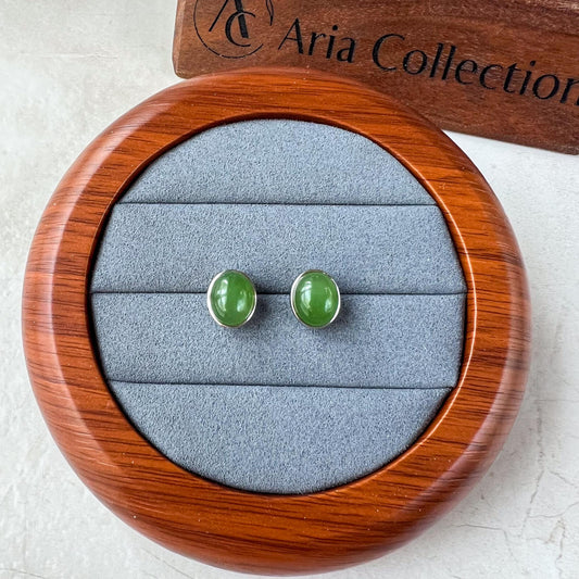 Simply Jade Earring Studs, Green Nephrite Jade Sterling Silver Earrings