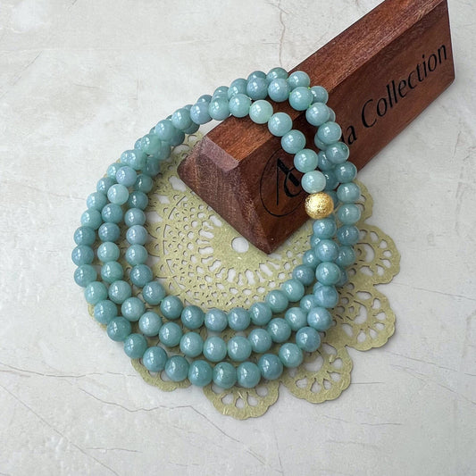 6.7 mm 108 Light Green Blue Jadeite Jade Mala Beads Bracelet Necklace, SCA-0424-1727838828