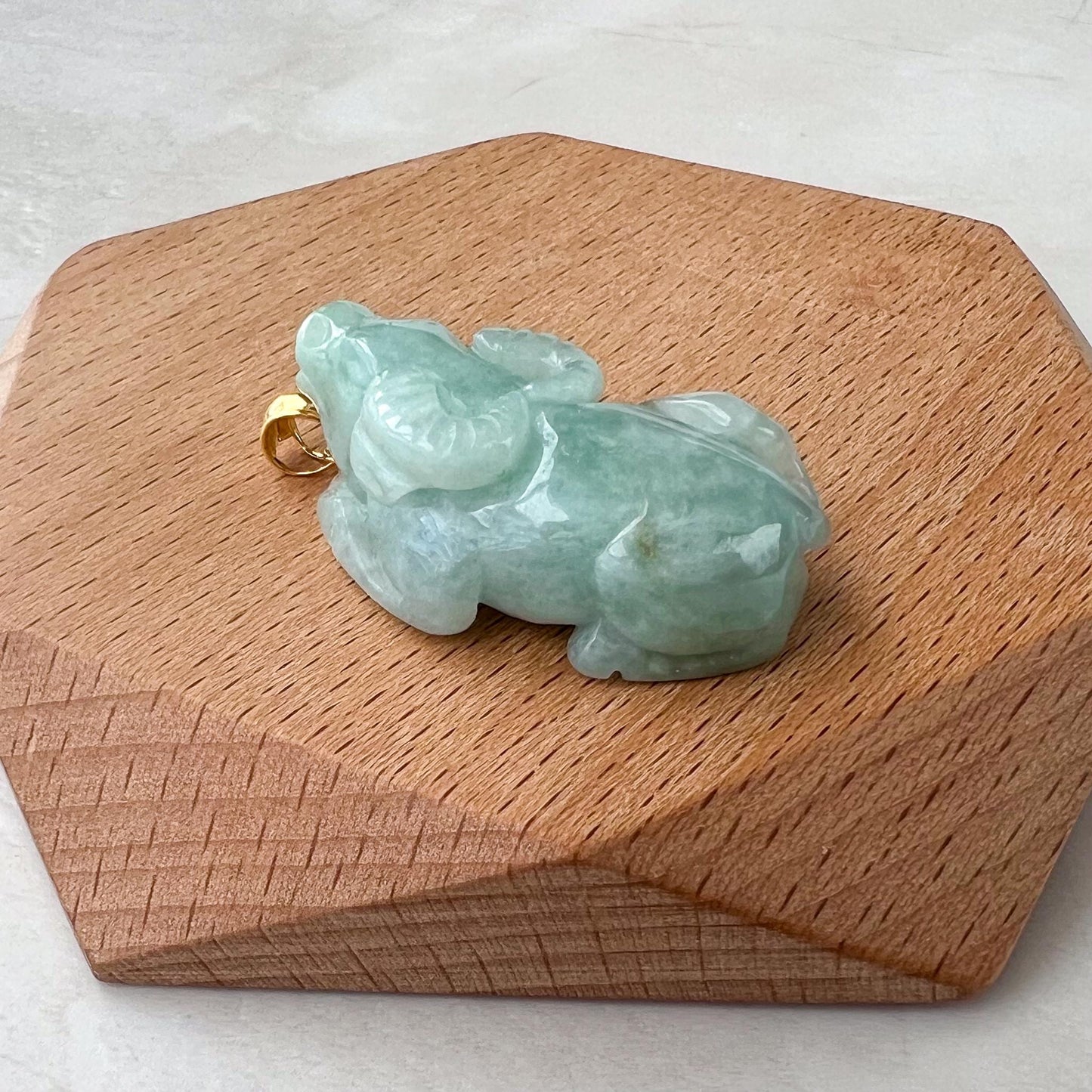 Radiant Ox Jade Pendant with 18K gold bail, Green Jade Carved Pendant, ISL-0424-1730437633