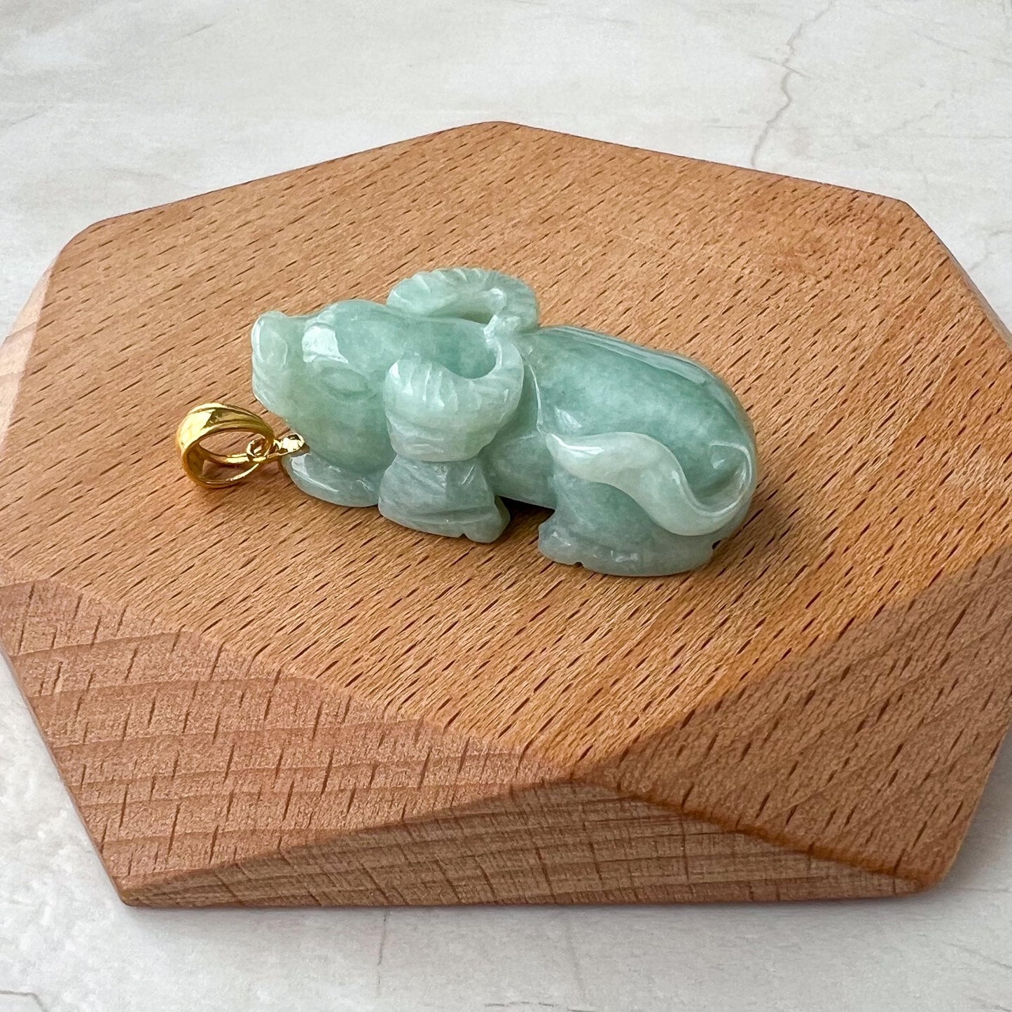 Radiant Ox Jade Pendant with 18K gold bail, Green Jade Carved Pendant, ISL-0424-1730437633