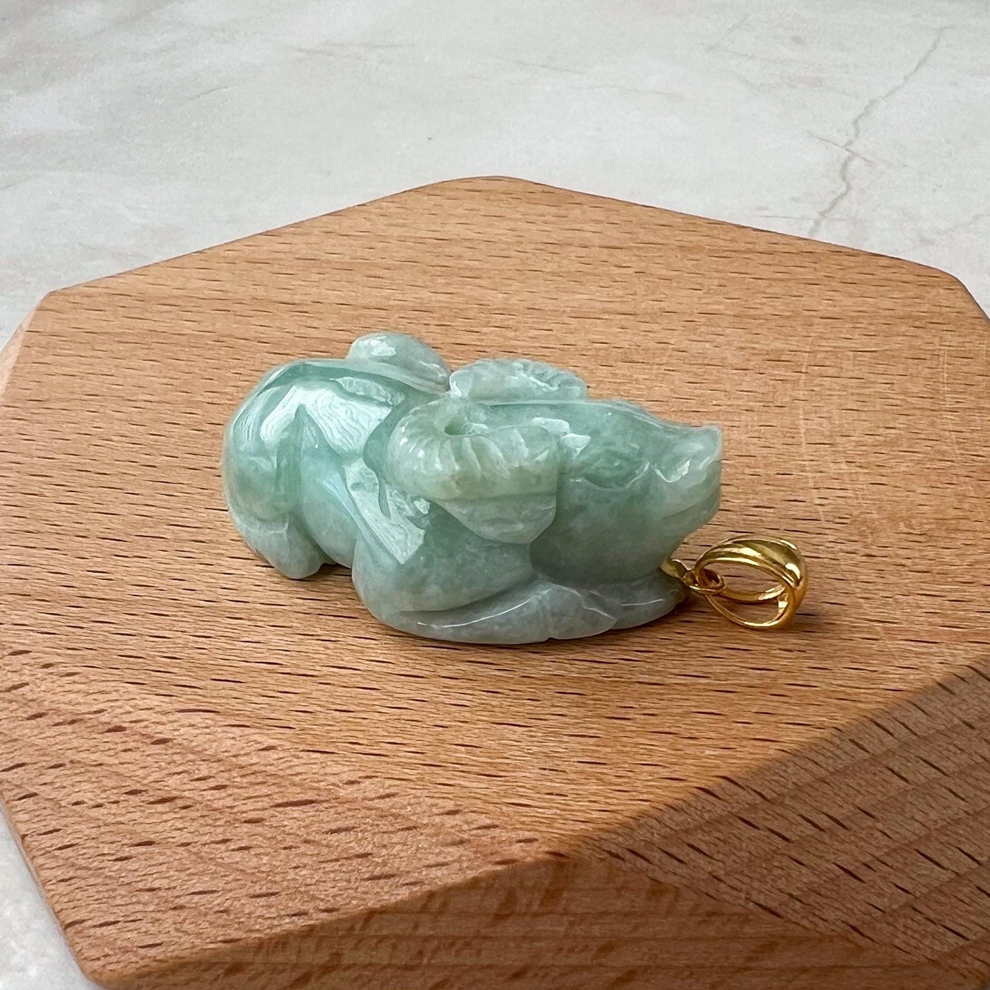 Radiant Ox Jade Pendant with 18K gold bail, Green Jade Carved Pendant, ISL-0424-1730437633