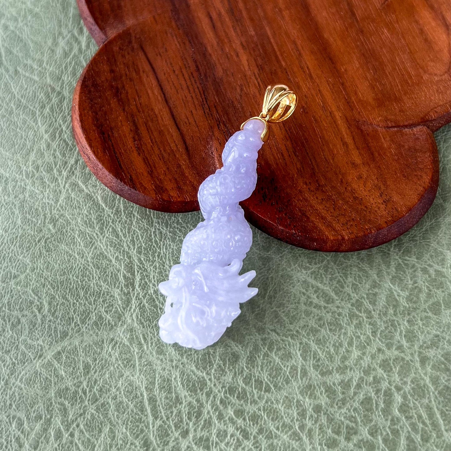 Dragon's Embrace Pendant with 18K Gold, Style 3, Light Purple Jadeite Jade Dragon Hand Carved Pendant, ROS-0424-1730440018