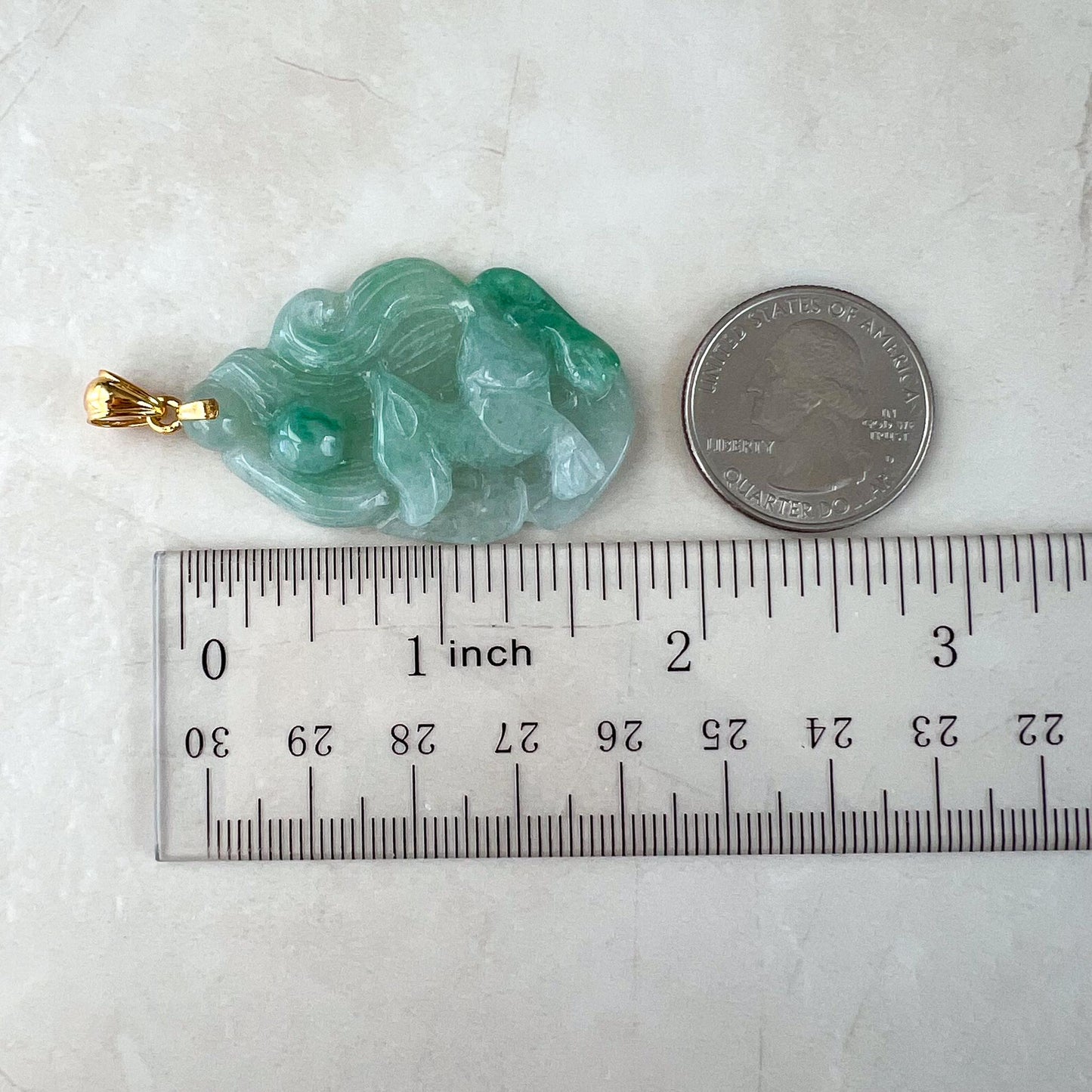 Nine 9 Tail Fox Jade Pendant with 18K Gold, Jadeite Jade Hand Carved Pendant, BH-0224-0003061