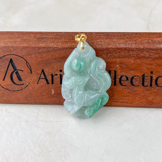 Nine 9 Tail Fox Jade Pendant with 18K Gold, Jadeite Jade Hand Carved Pendant, BH-0224-0003061