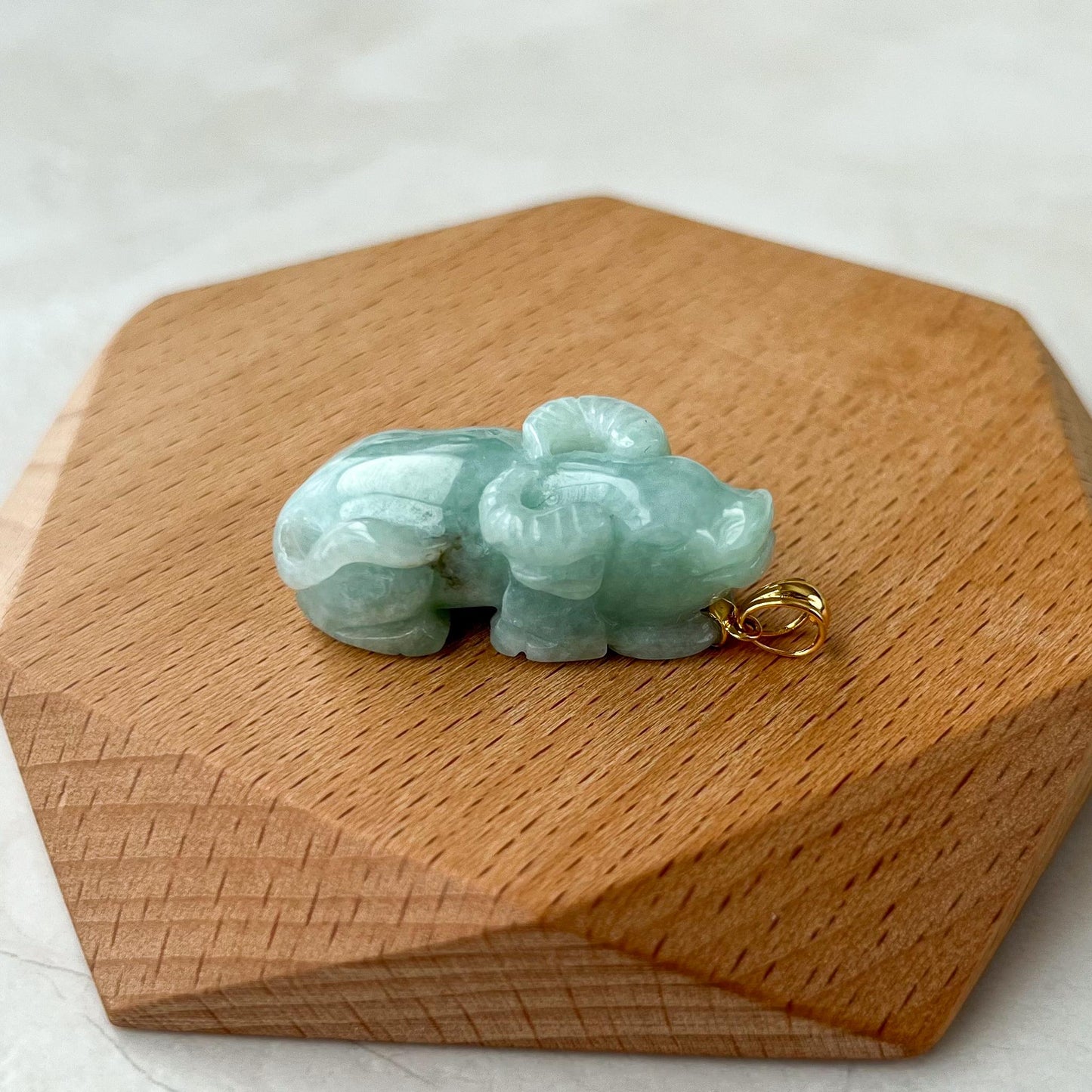 Radiant Ox Jade Pendant with 18K gold bail, Green Jade Carved Pendant, ISL-0424-1730437633