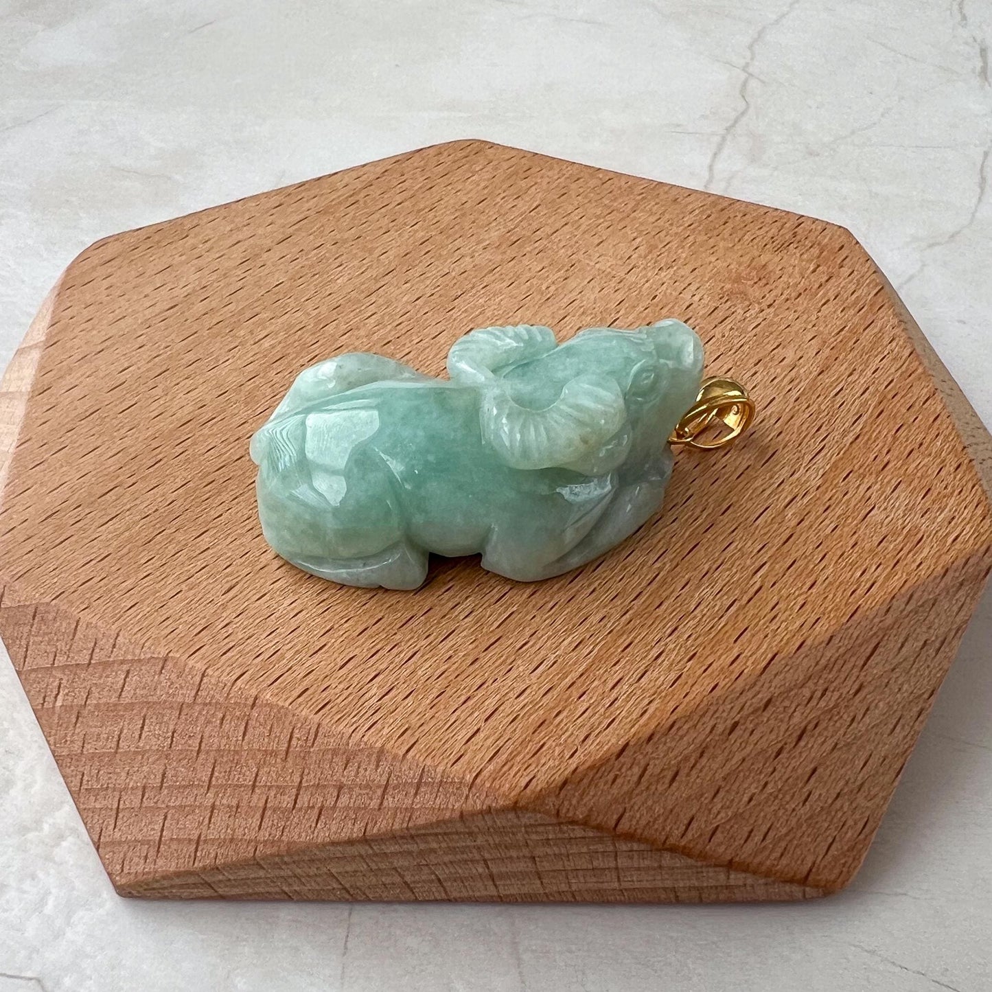 Radiant Ox Jade Pendant with 18K gold bail, Green Jade Carved Pendant, ISL-0424-1730437633