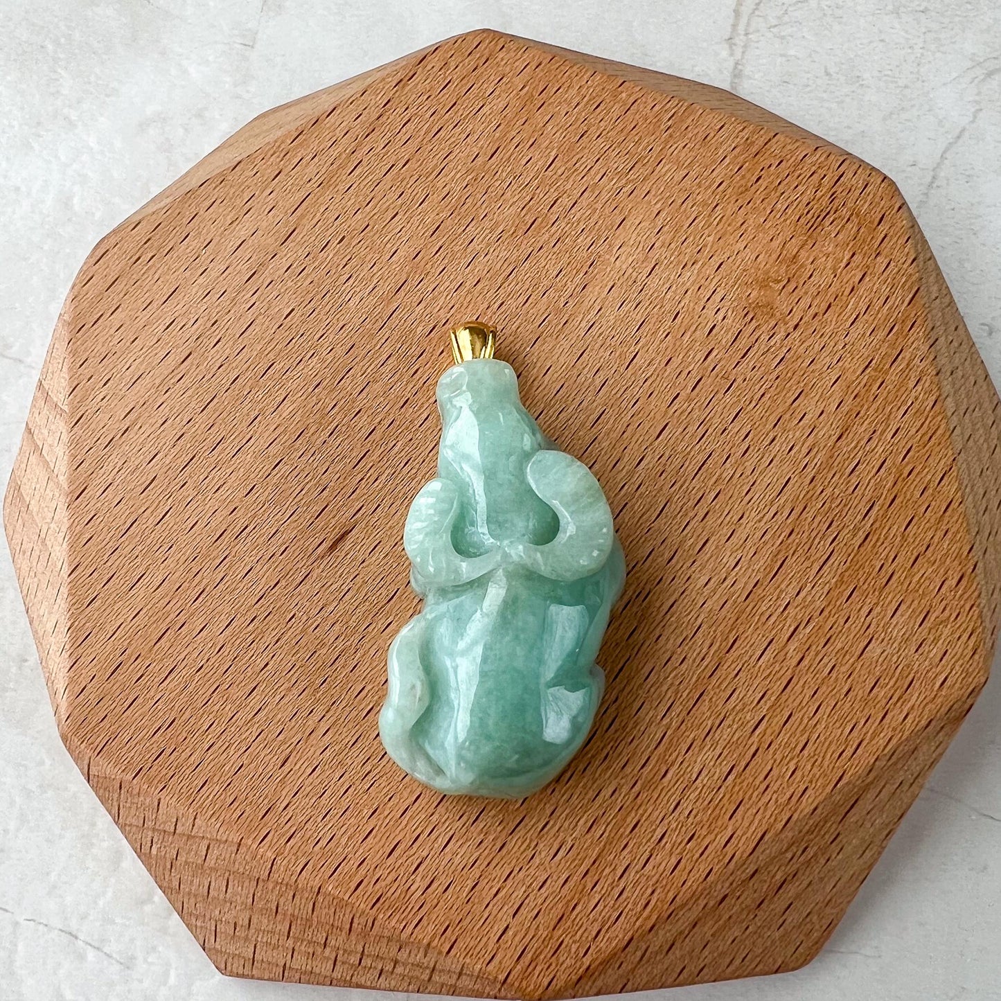 Radiant Ox Jade Pendant with 18K gold bail, Green Jade Carved Pendant, ISL-0424-1730437633