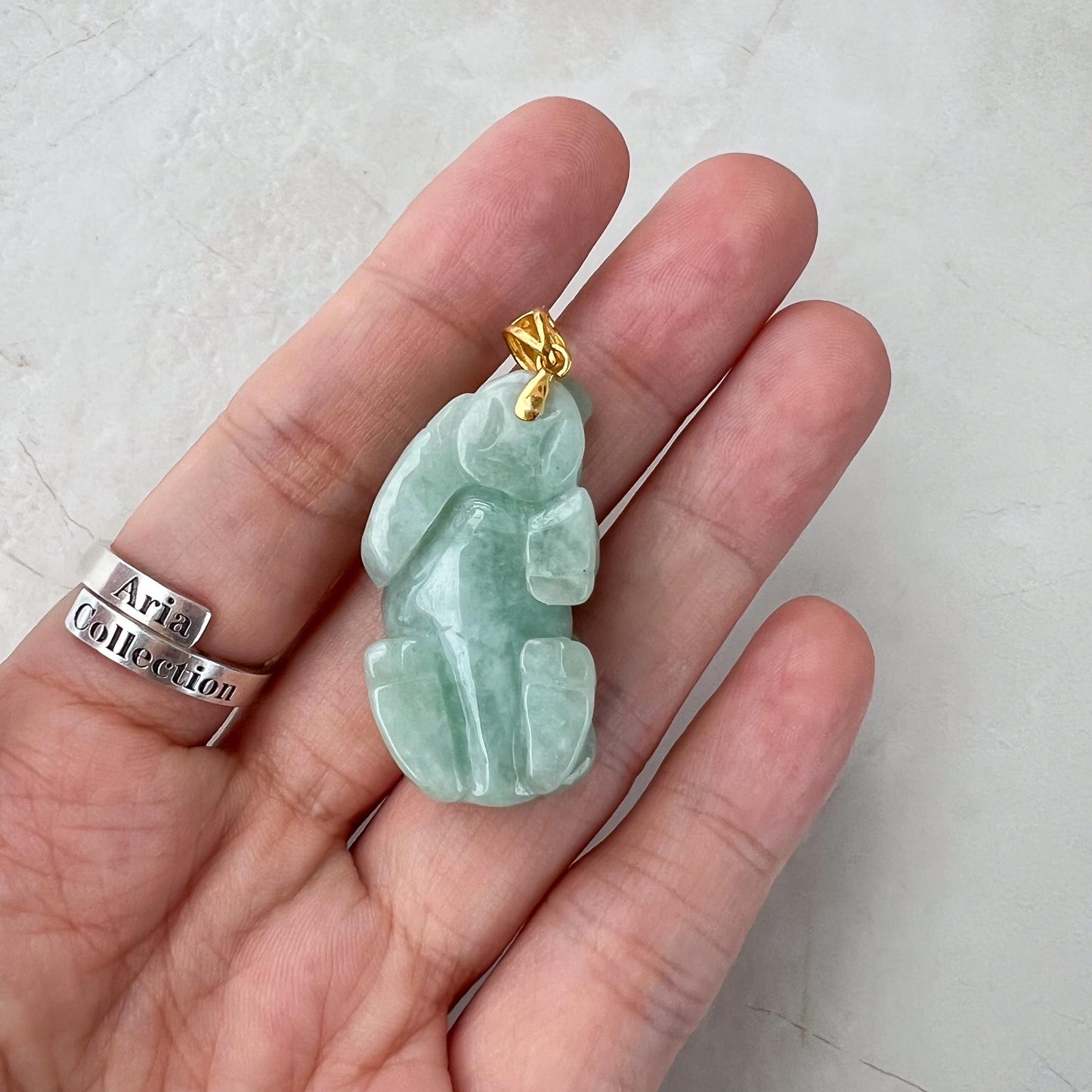 Radiant Ox Jade Pendant with 18K gold bail, Green Jade Carved Pendant, ISL-0424-1730437633
