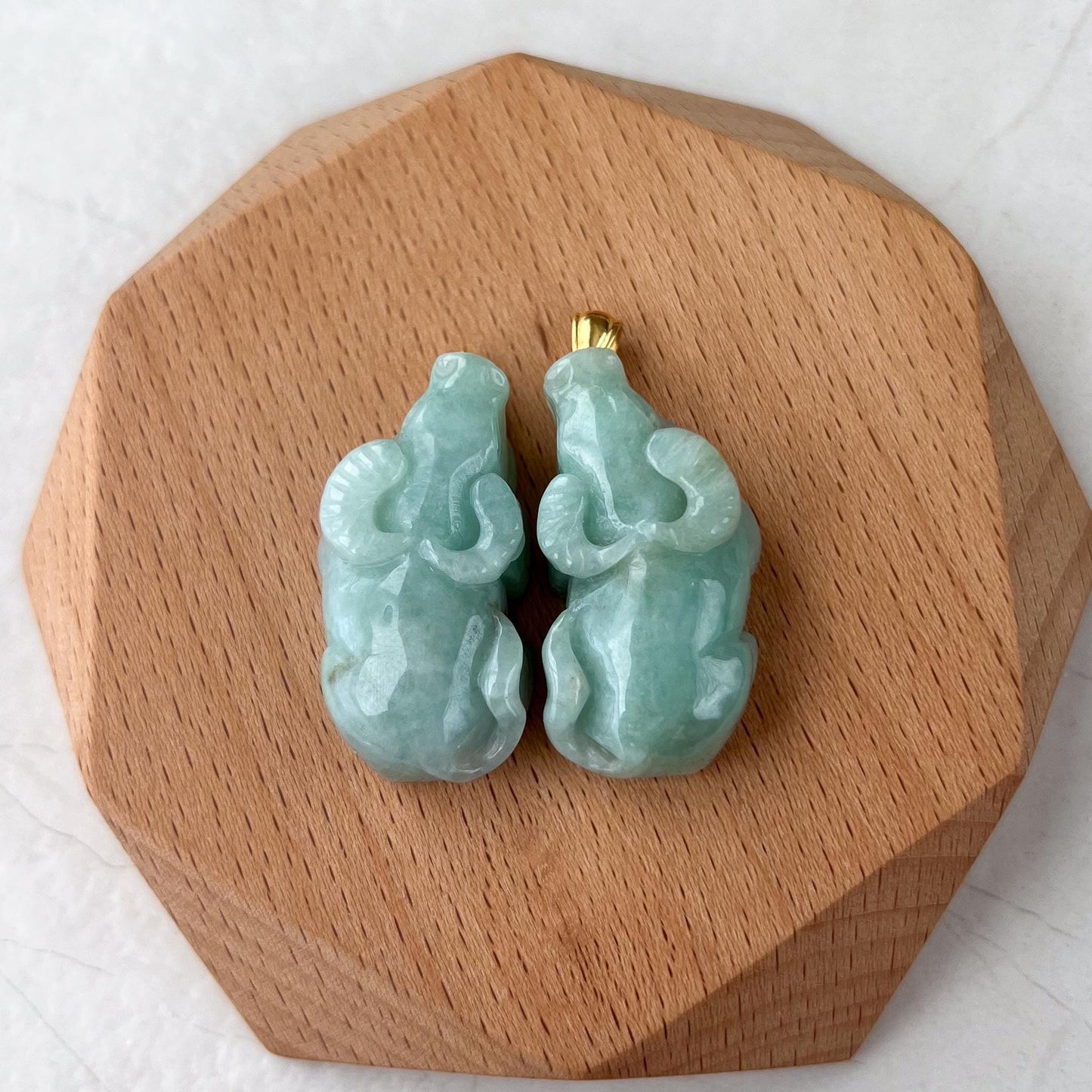 Radiant Ox Jade Pendant with 18K gold bail, Green Jade Carved Pendant, ISL-0424-1730437633