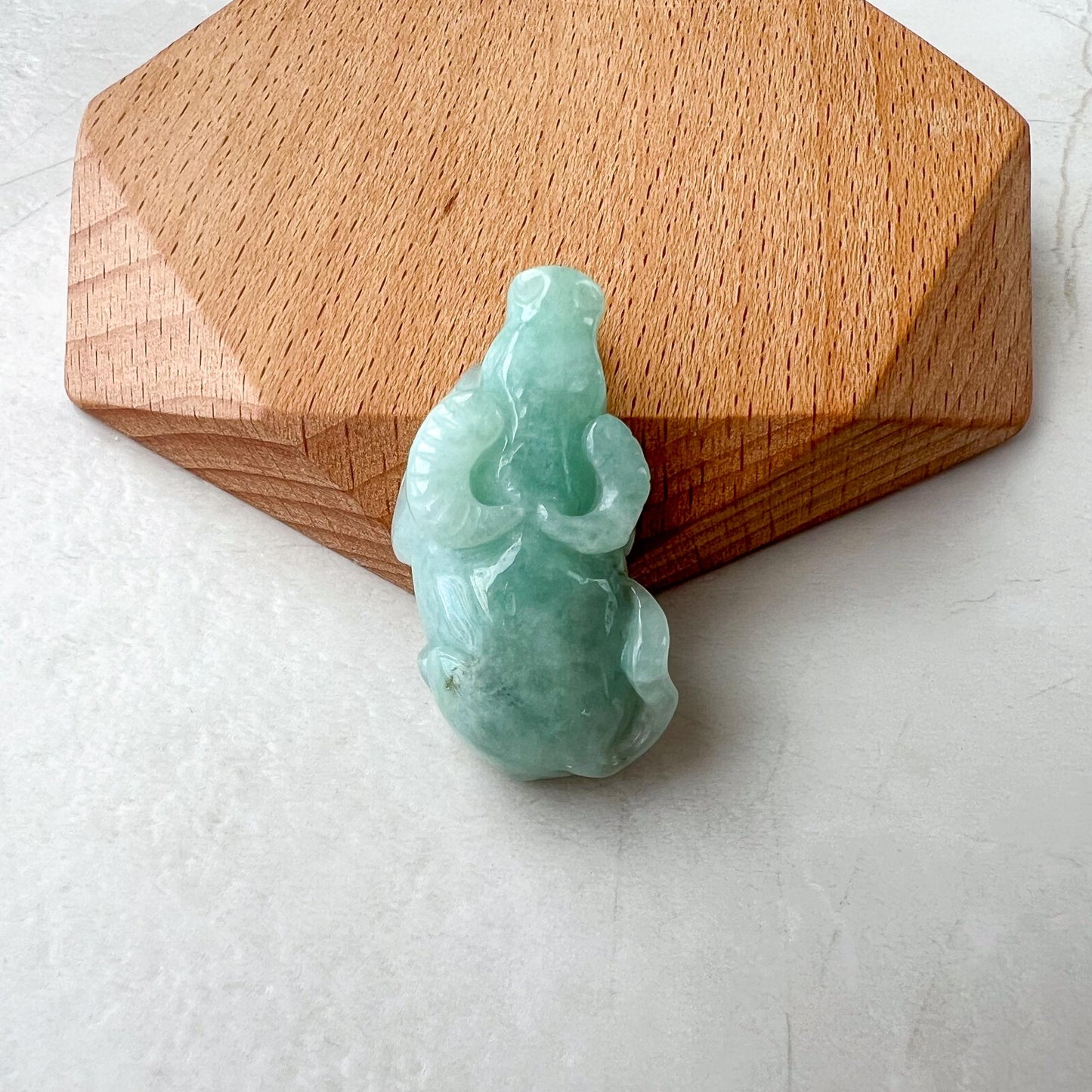 Radiant Ox Jade Pendant with 18K gold bail, Green Jade Carved Pendant, ISL-0424-1730437633