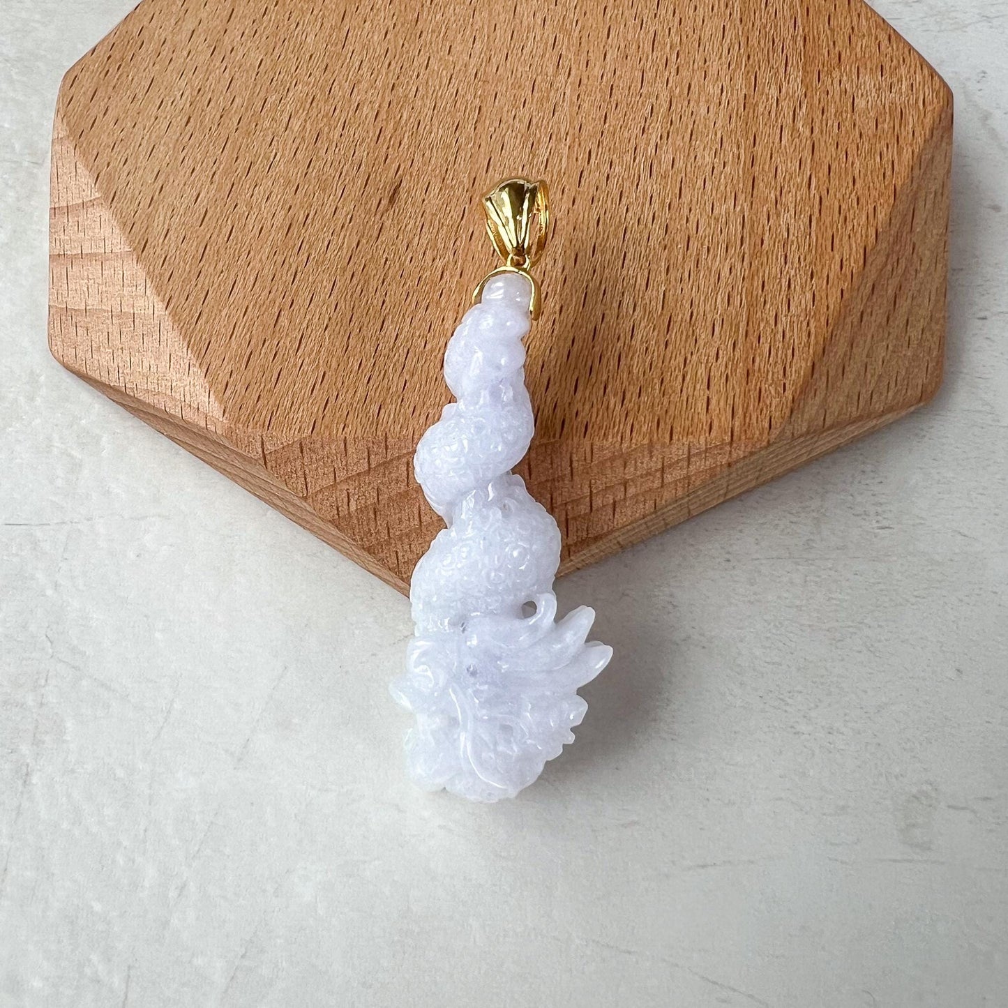 Dragon's Embrace Pendant with 18K Gold, Style 3, Light Purple Jadeite Jade Dragon Hand Carved Pendant, ROS-0424-1730440018
