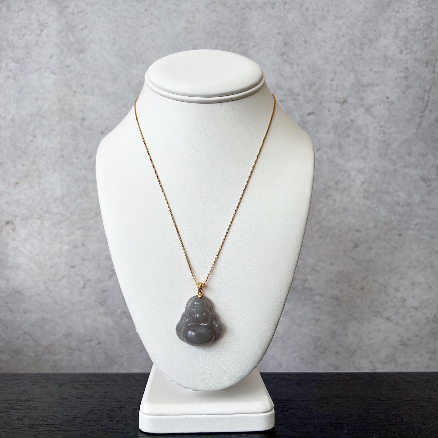Smokey Purple Gray Nephrite Jade Happy Buddha with 18K Solid Gold Bail Pendant, HST-0424-1731111907