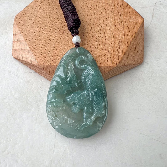 Tiger Roar Jade Pendant, Green Jadeite Jade Pendant, YJ-0422-0389312