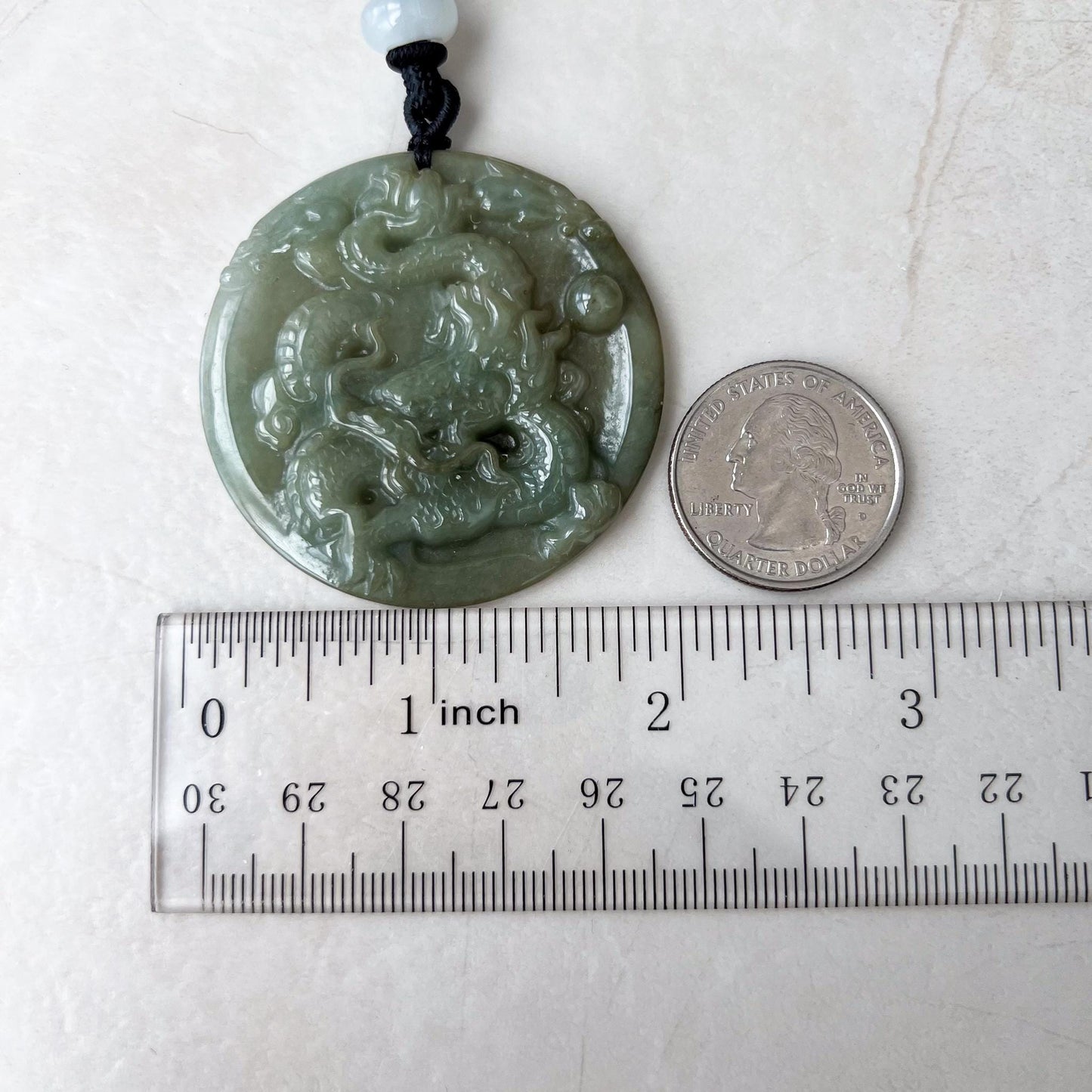 Green Jadeite Jade Dragon Chinese Zodiac Hand Carved Pendant Necklace, YJ-1022-0065393