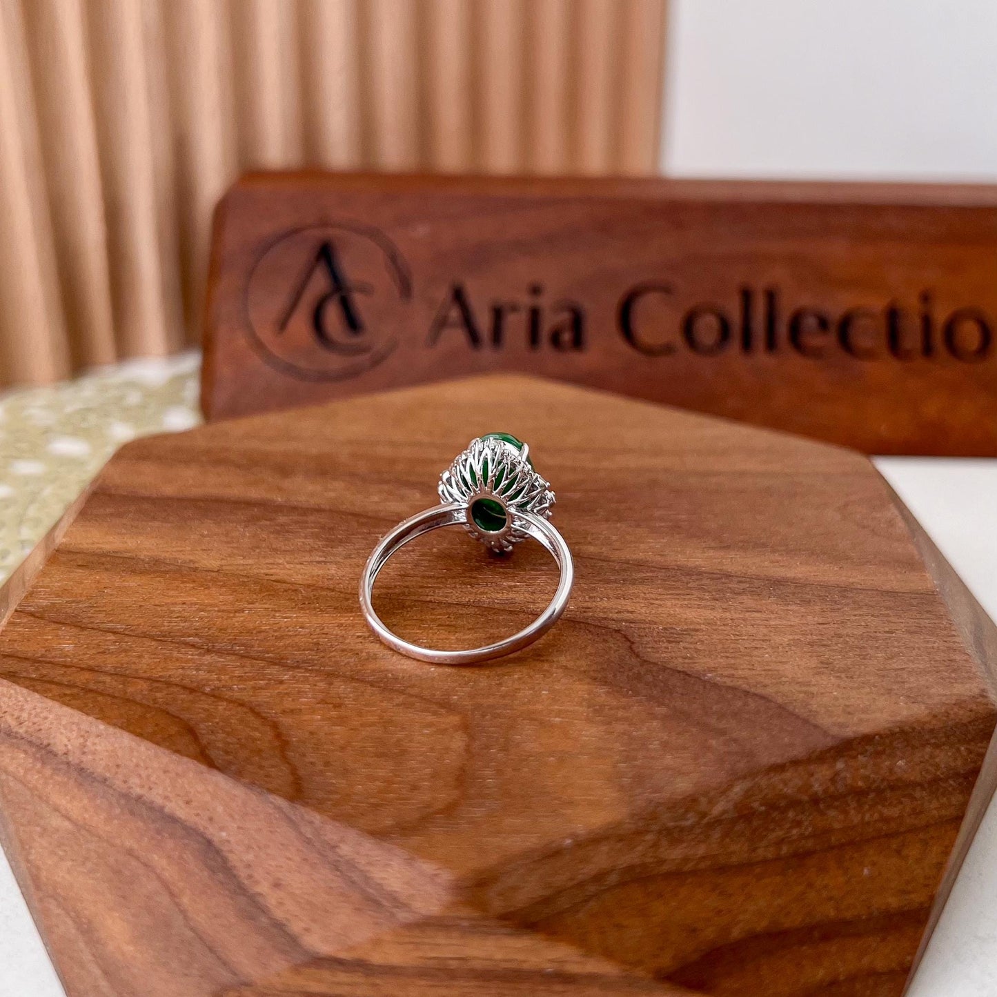 Green Jadeite Jade Halo Ring, 18K White Gold with natural diamonds, Size 5.50, SHWQ-0424-1732902490