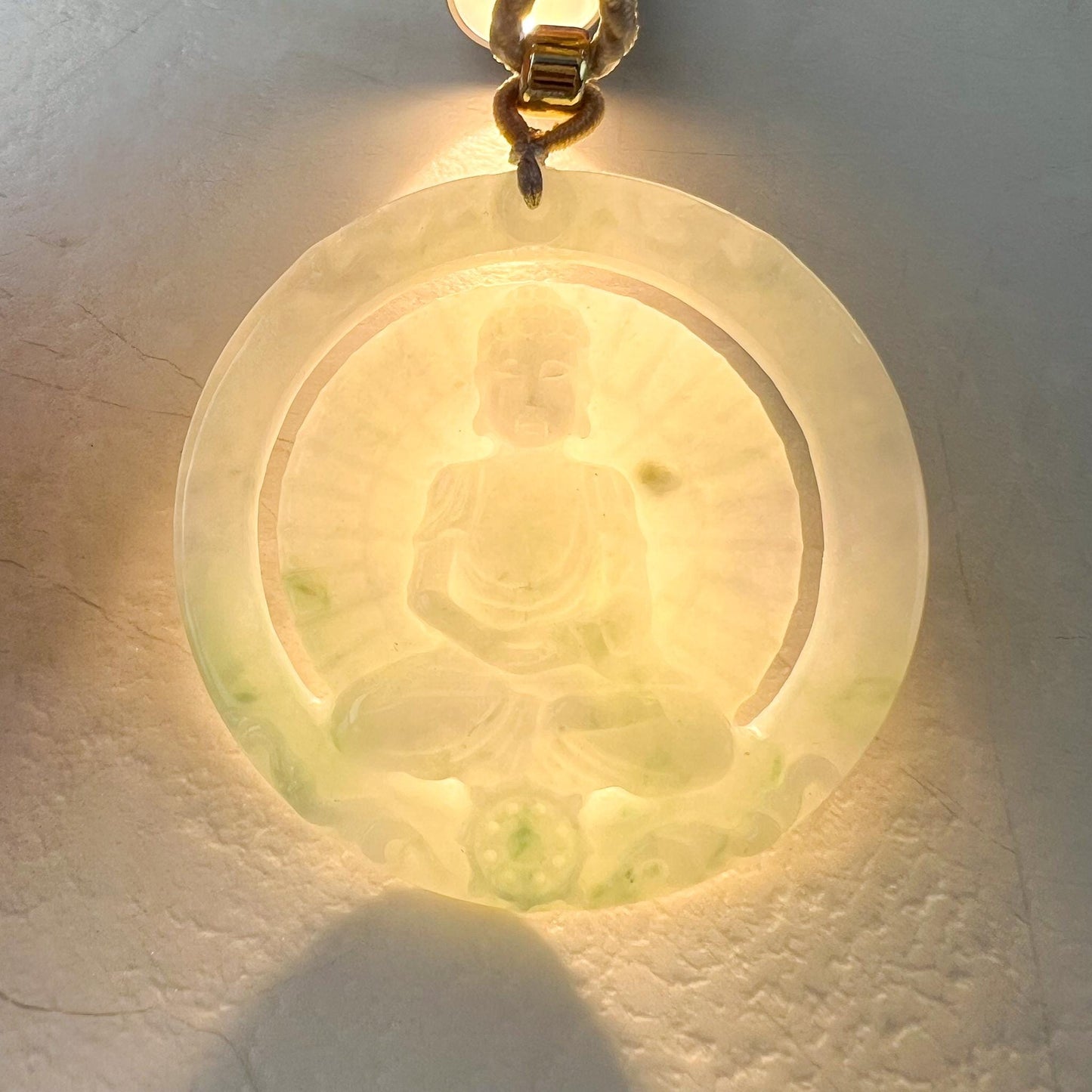 Large Vairocana Buddha Jade Pendant, Da Ri Ru Lai, Đại Nhật Như Lai, 大日如来, Hand Carved Jadeite Jade Pendant, YJ-1022-0065631
