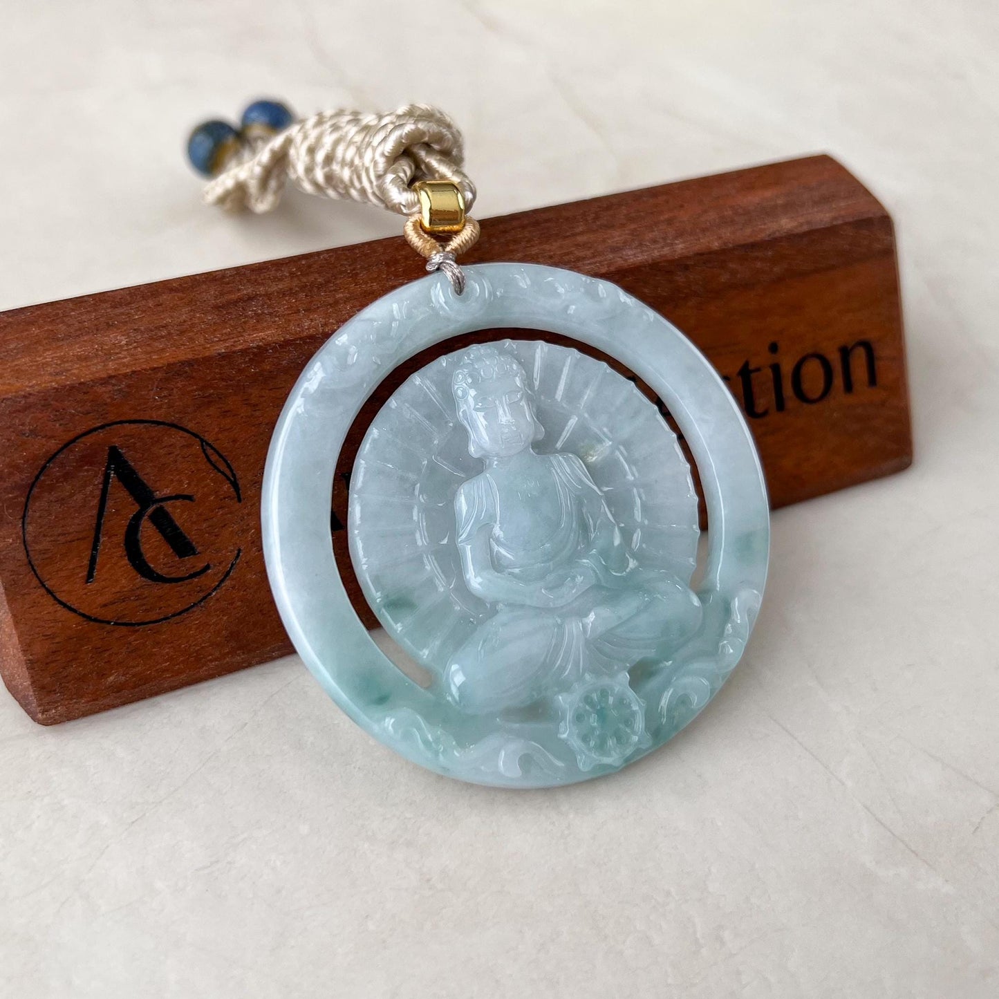 Large Vairocana Buddha Jade Pendant, Da Ri Ru Lai, Đại Nhật Như Lai, 大日如来, Hand Carved Jadeite Jade Pendant, YJ-1022-0065631