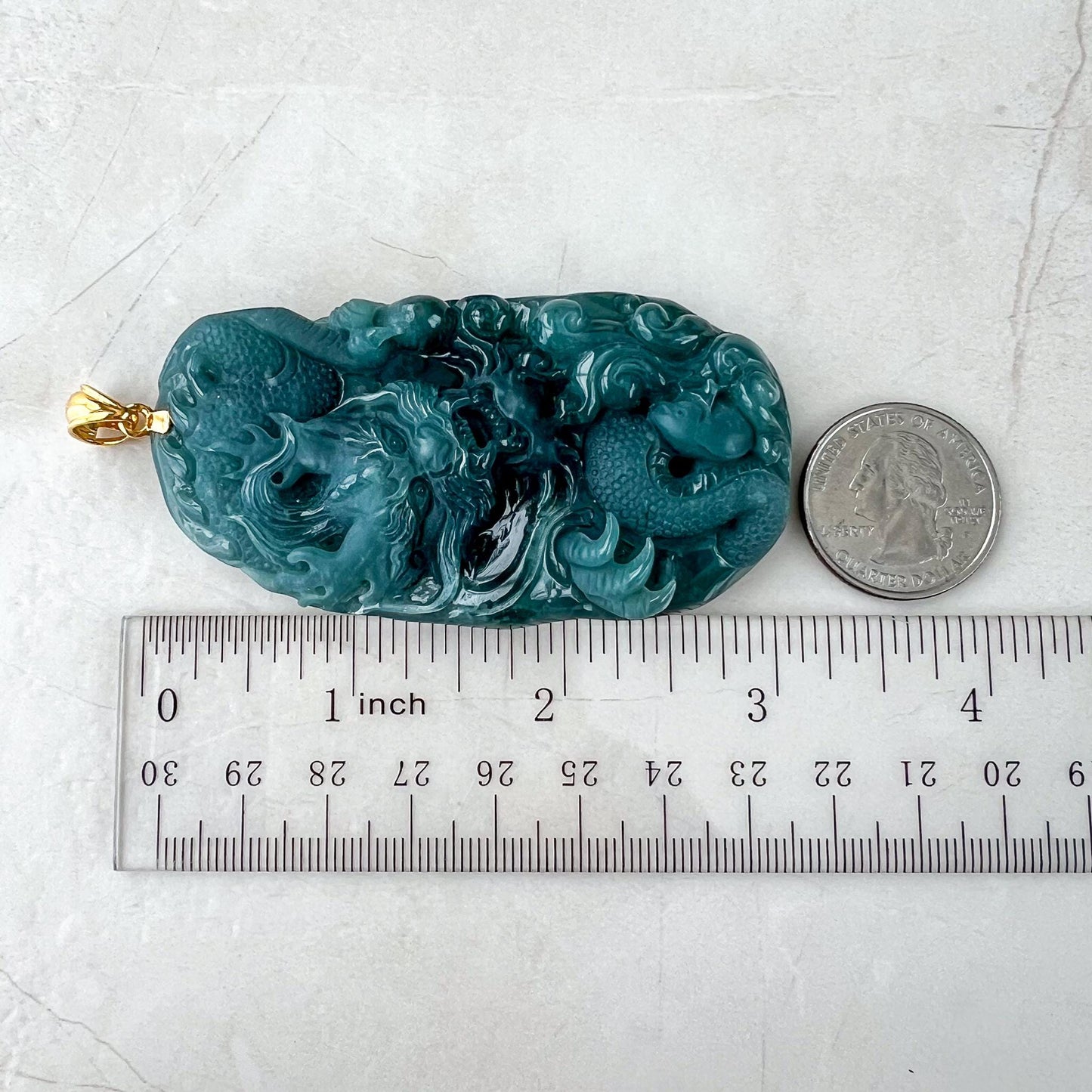 Stormborn Dragon Jade Pendant, Jadeite Jade Dragon Hand Carved Pendant with 18K Gold, SC-0224-1736634770