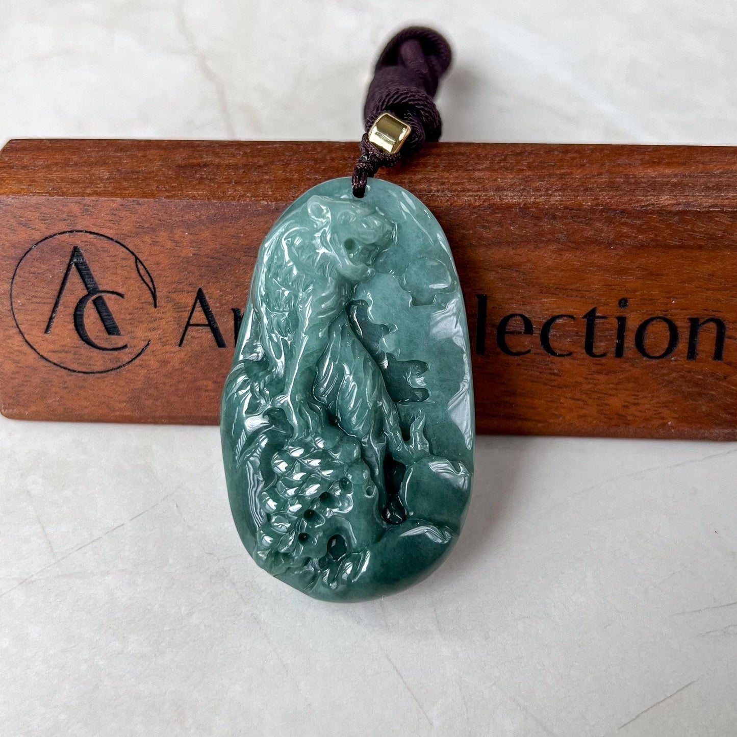 Tiger's Ascent Jade Pendant, Green Jadeite Hand Carved Jade Pendant, YJ-0522-0418390