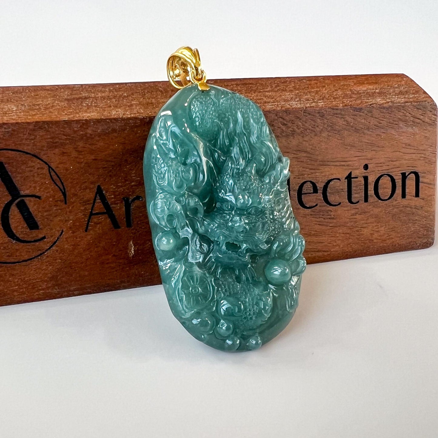 Dragon's Fury Jade Pendant, Jadeite Jade Dragon Hand Carved Pendant with 18K Gold, ZF-0124-1735839418