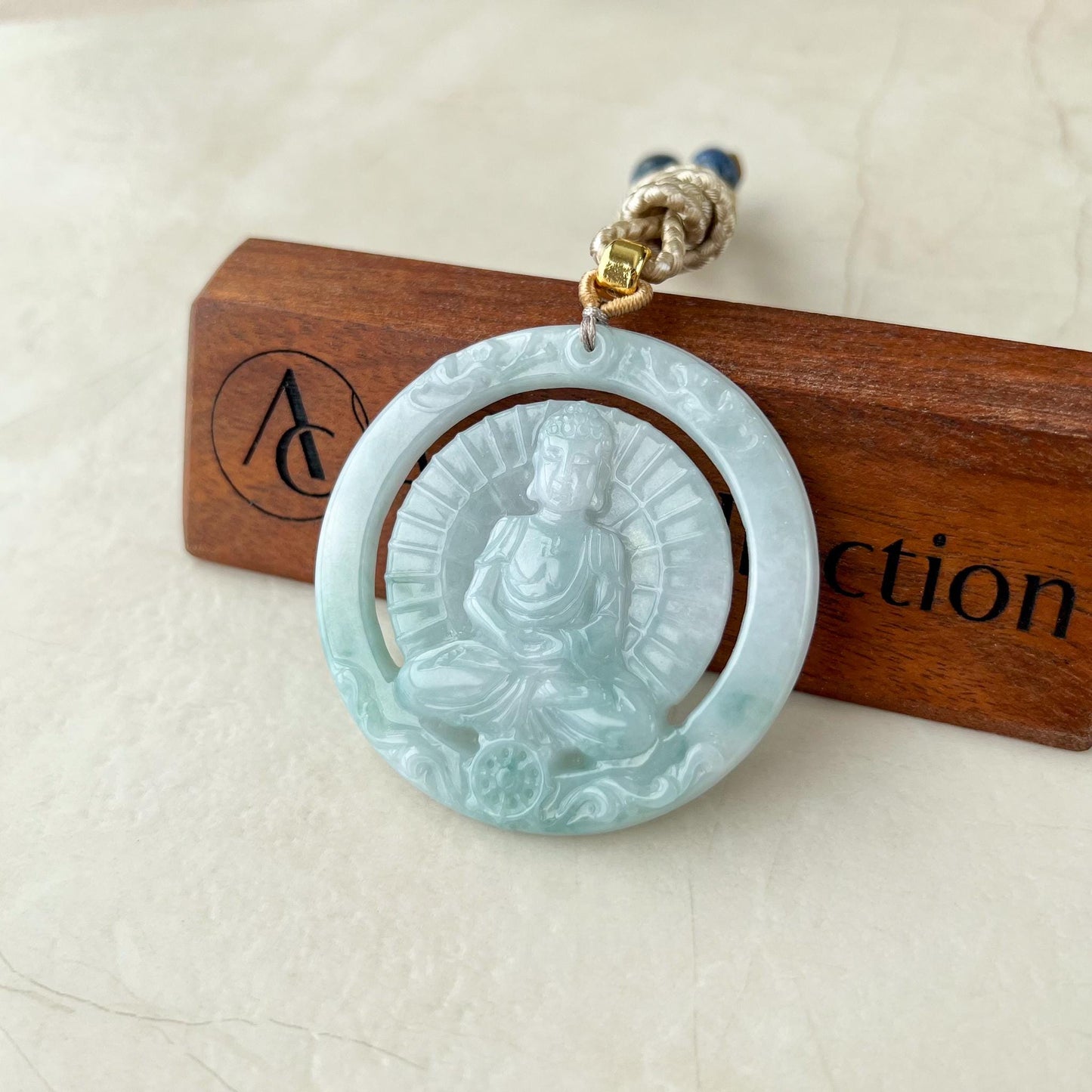 Large Vairocana Buddha Jade Pendant, Da Ri Ru Lai, Đại Nhật Như Lai, 大日如来, Hand Carved Jadeite Jade Pendant, YJ-1022-0065631