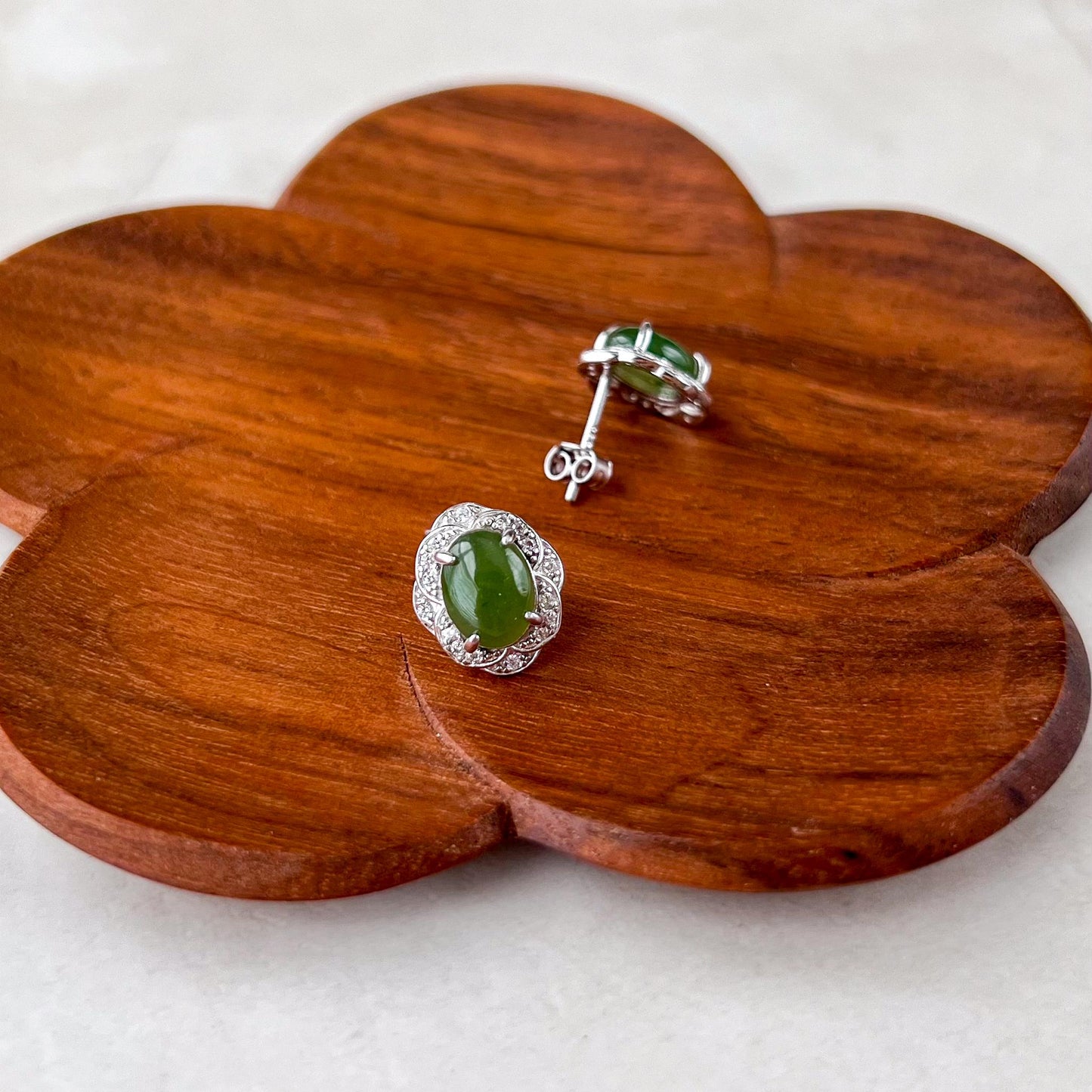 Green Jade Classic Earring Studs, Style 5, Green Nephrite Jade Sterling Silver Earrings, JSY-0424-12297