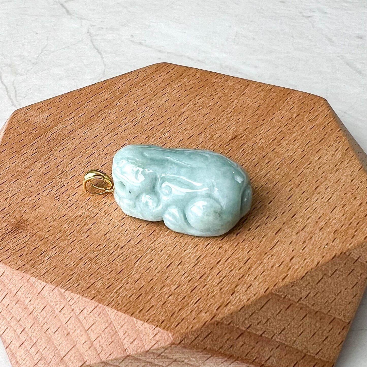Lucky Pi Xiu Jade Pendant with 18k Gold Bail, 貔貅, Green Jadeite Jade Pendant, ISL-0424-1740865990