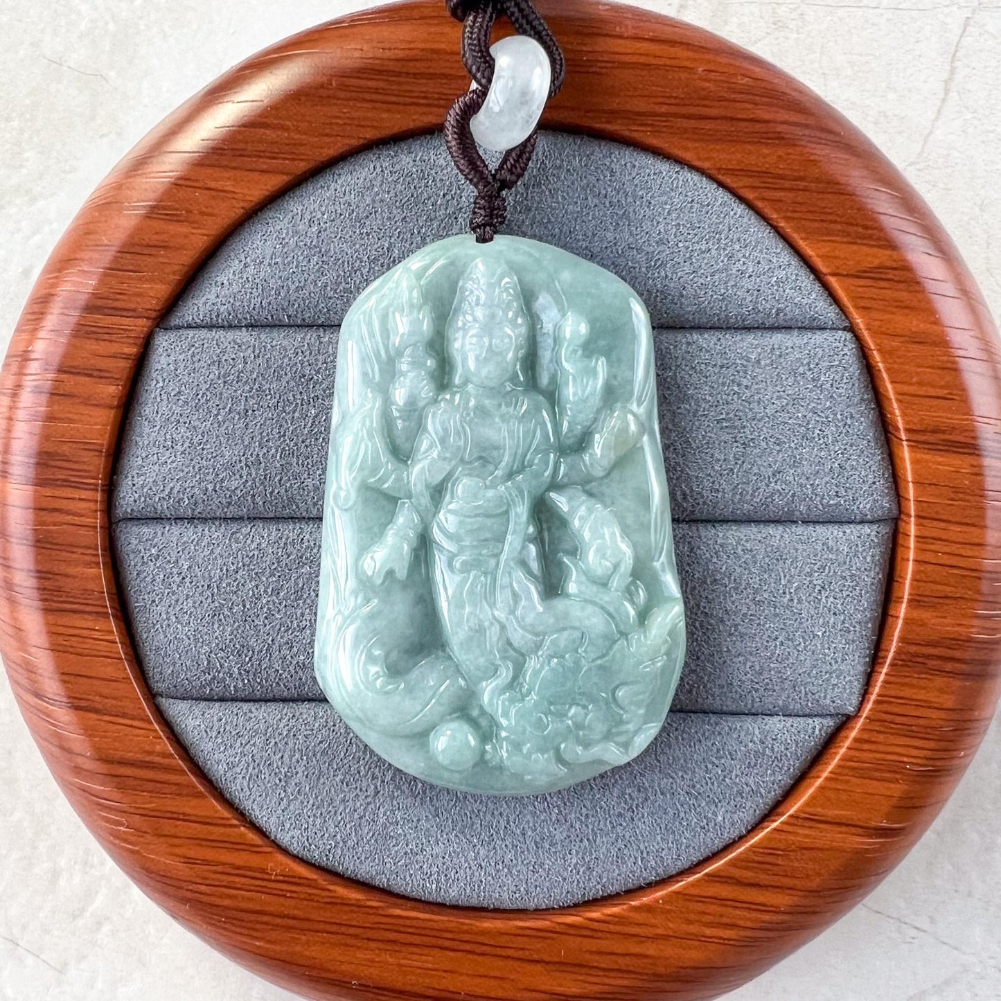 Jadeite Jade Guan Yin Avalokiteshvara Thousand Hands with Dragon Hand Carved Pendant Necklace, 千手观音, BGC-0522-0038265