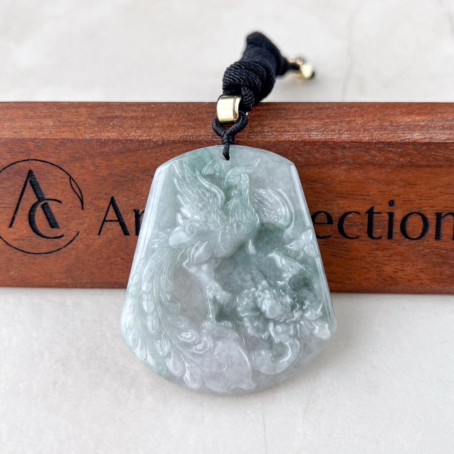 Jadeite Jade Phoenix Bird Feng Shui Longevity Necklace, Green Jadeite Jade, YJ-0422-0379079