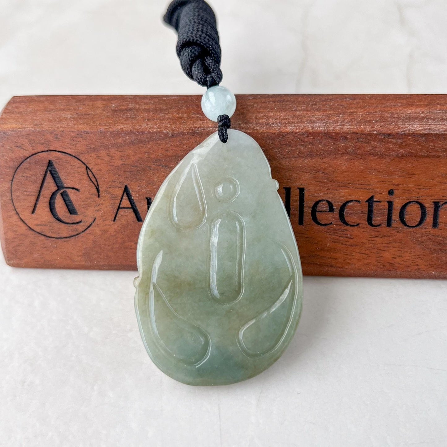 Divine Protector: Guan Yin with Tigers Green Jadeite Jade Guan Yin Avalokiteshvara Hand Carved Pendant Necklace, YJ-0522-0395542