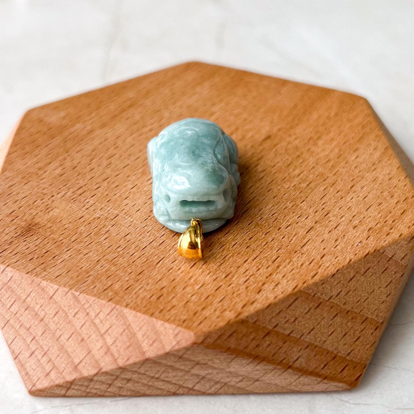Lucky Pi Xiu Jade Pendant with 18k Gold Bail, 貔貅, Green Jadeite Jade Pendant, ISL-0424-1740865990