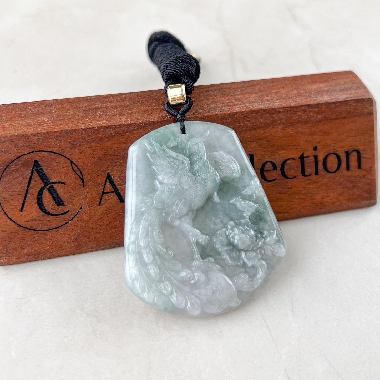 Jadeite Jade Phoenix Bird Feng Shui Longevity Necklace, Green Jadeite Jade, YJ-0422-0379079
