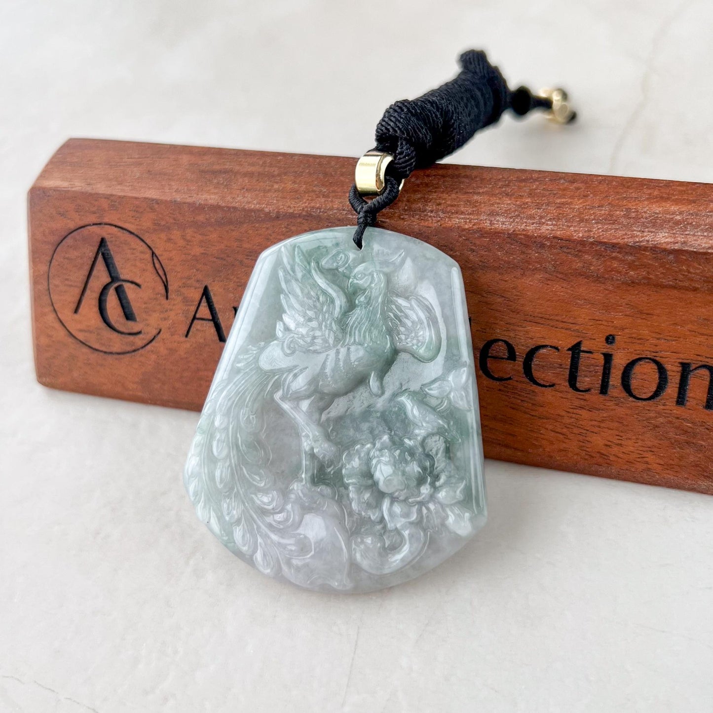 Jadeite Jade Phoenix Bird Feng Shui Longevity Necklace, Green Jadeite Jade, YJ-0422-0379079